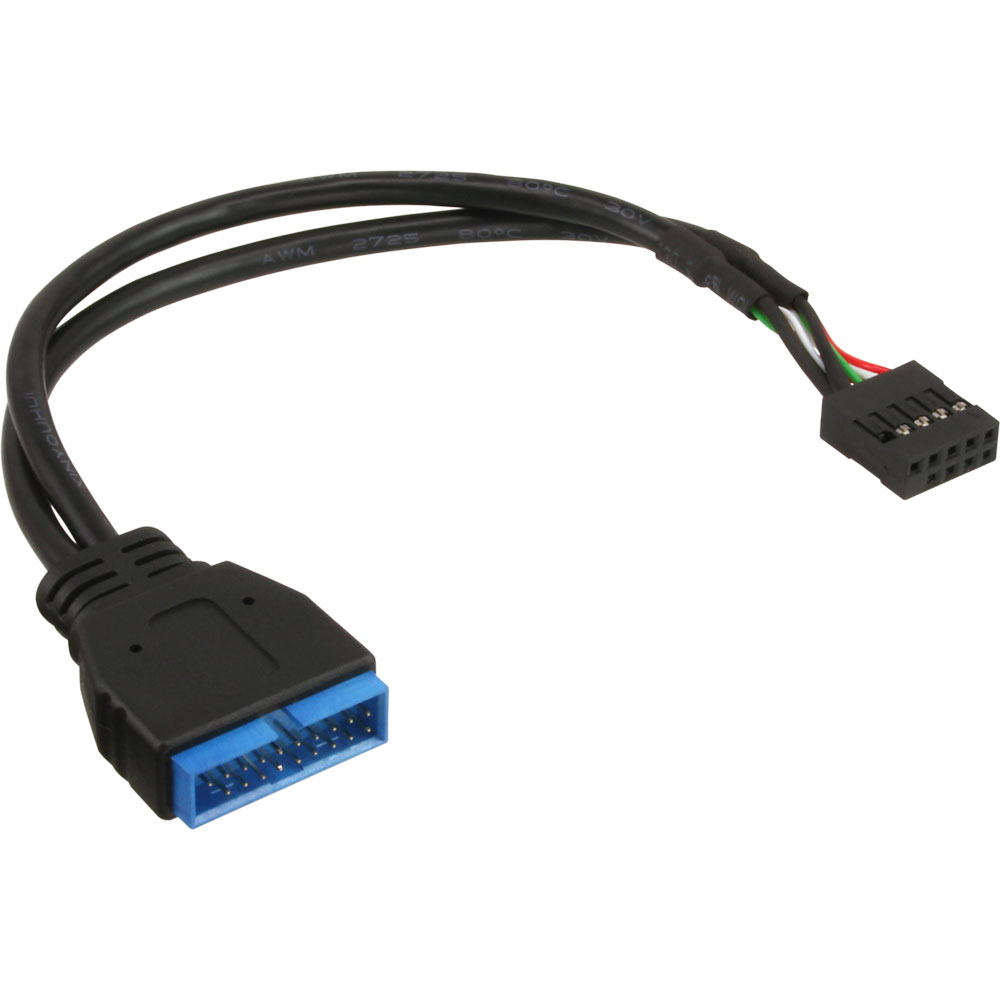 Un cavo nero USB 3.0 per scheda madre interna con connettori blu e neri.