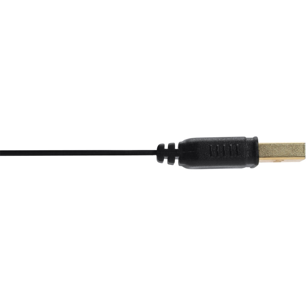 Een zwarte USB-kabel met een USB-A-connector aan de rechterkant.