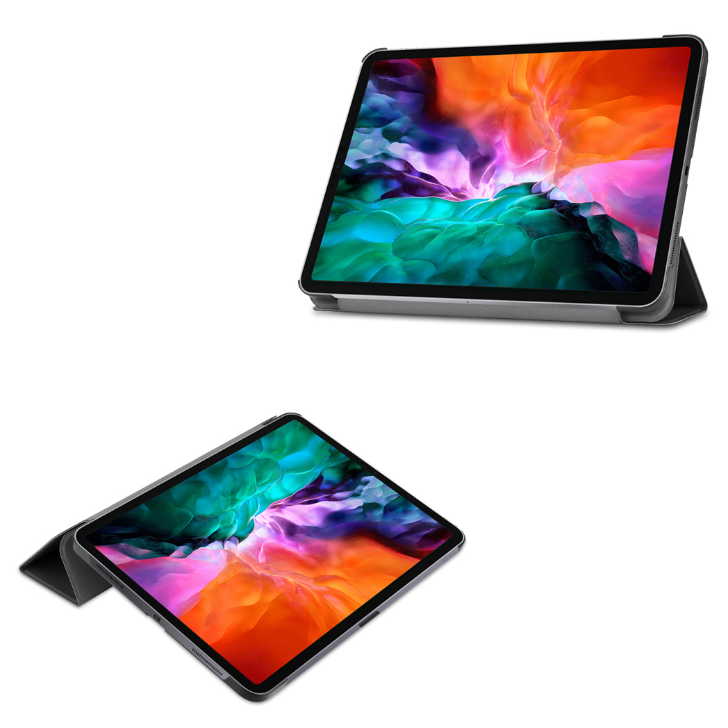 Two tablets with open covers. One is angled up and the other is laying flat on a white surface.