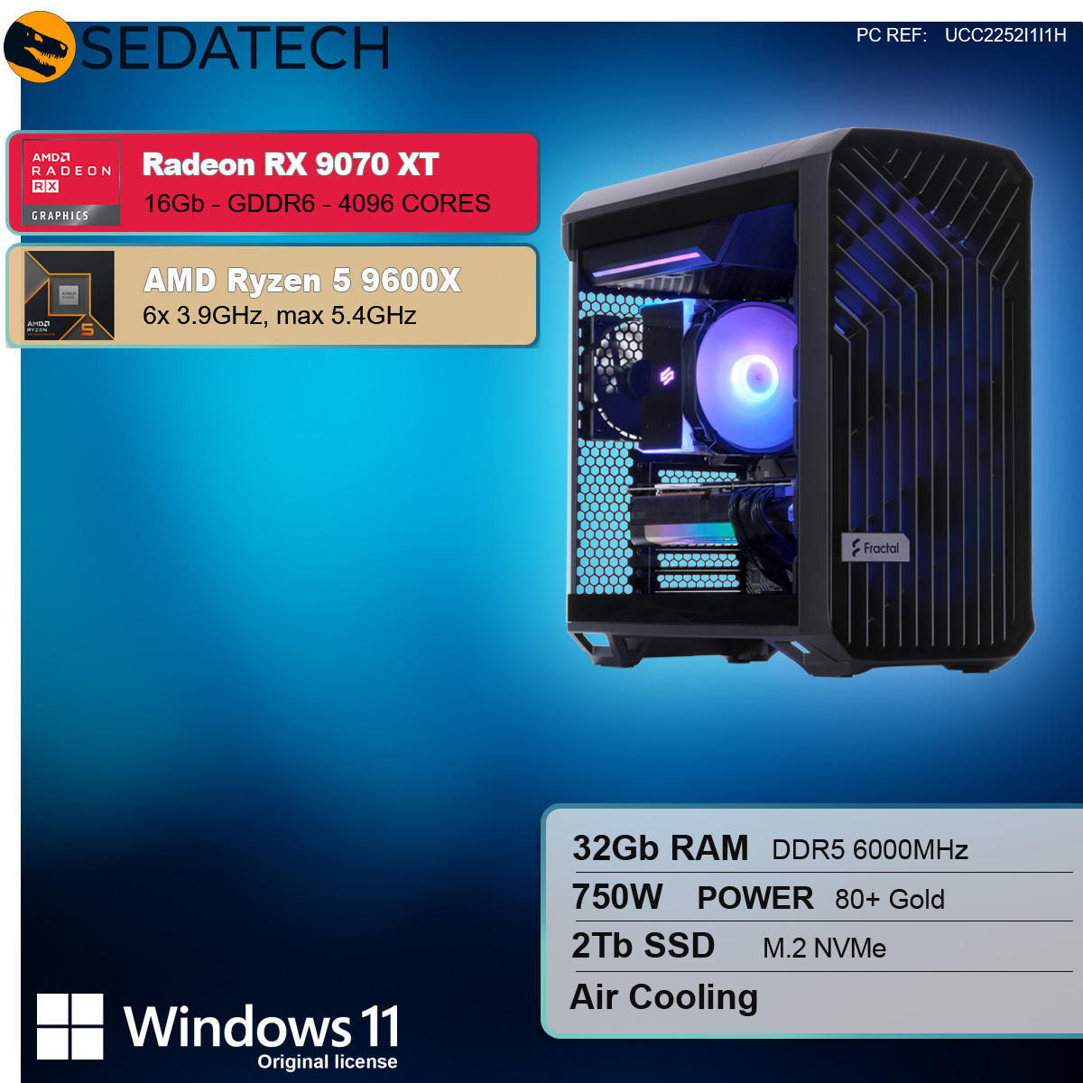 Un case per computer con componenti e testo sulle specifiche.