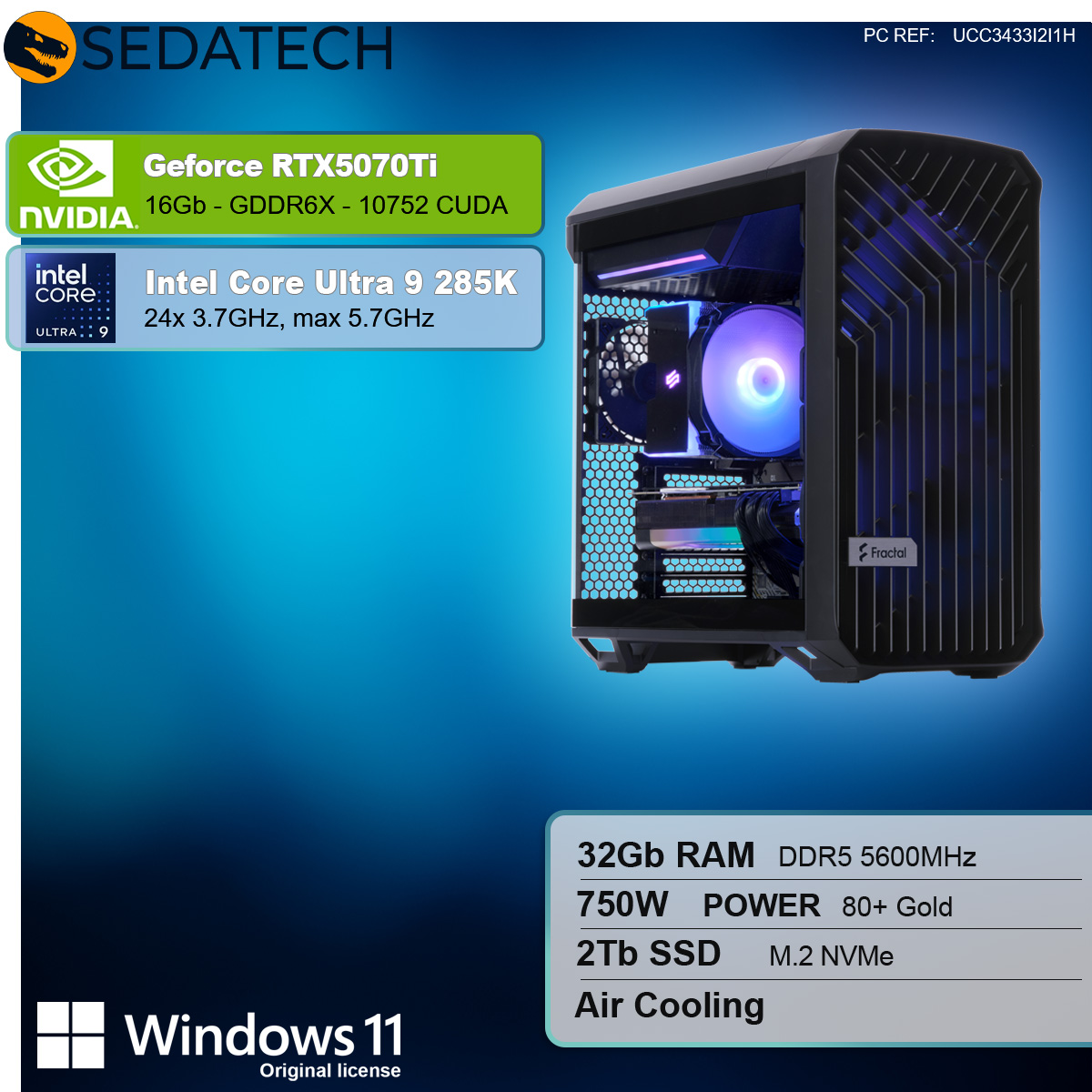 Case del computer con componenti, vengono visualizzati i dettagli Intel e Nvidia.