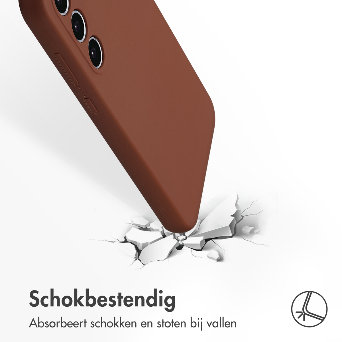 Braune Handyhülle, die auf eine Oberfläche trifft, zeigt Aufprallrisse und Schutzfunktionen.