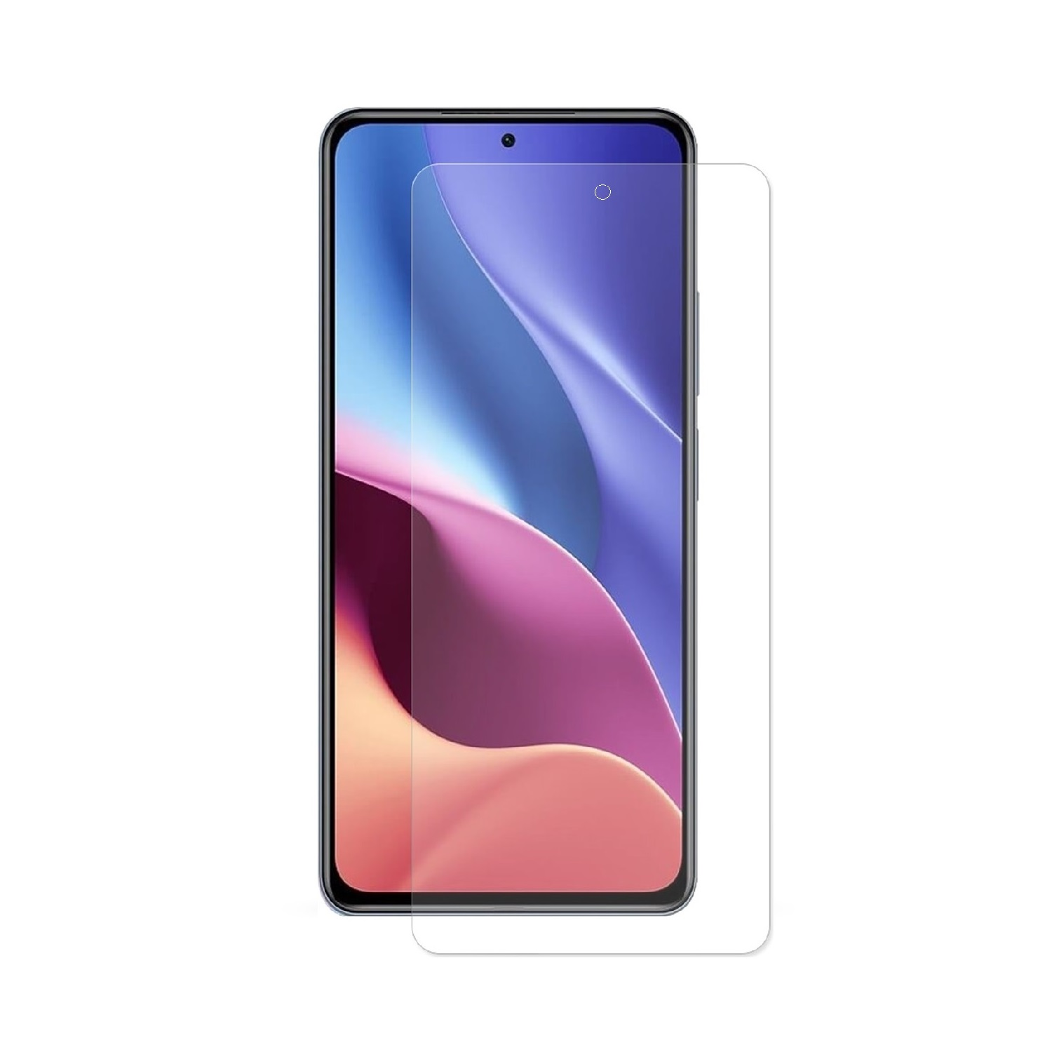 Ein Smartphone mit angebrachter Displayschutzfolie. Die Folie ist transparent und bedeckt den Bildschirm.