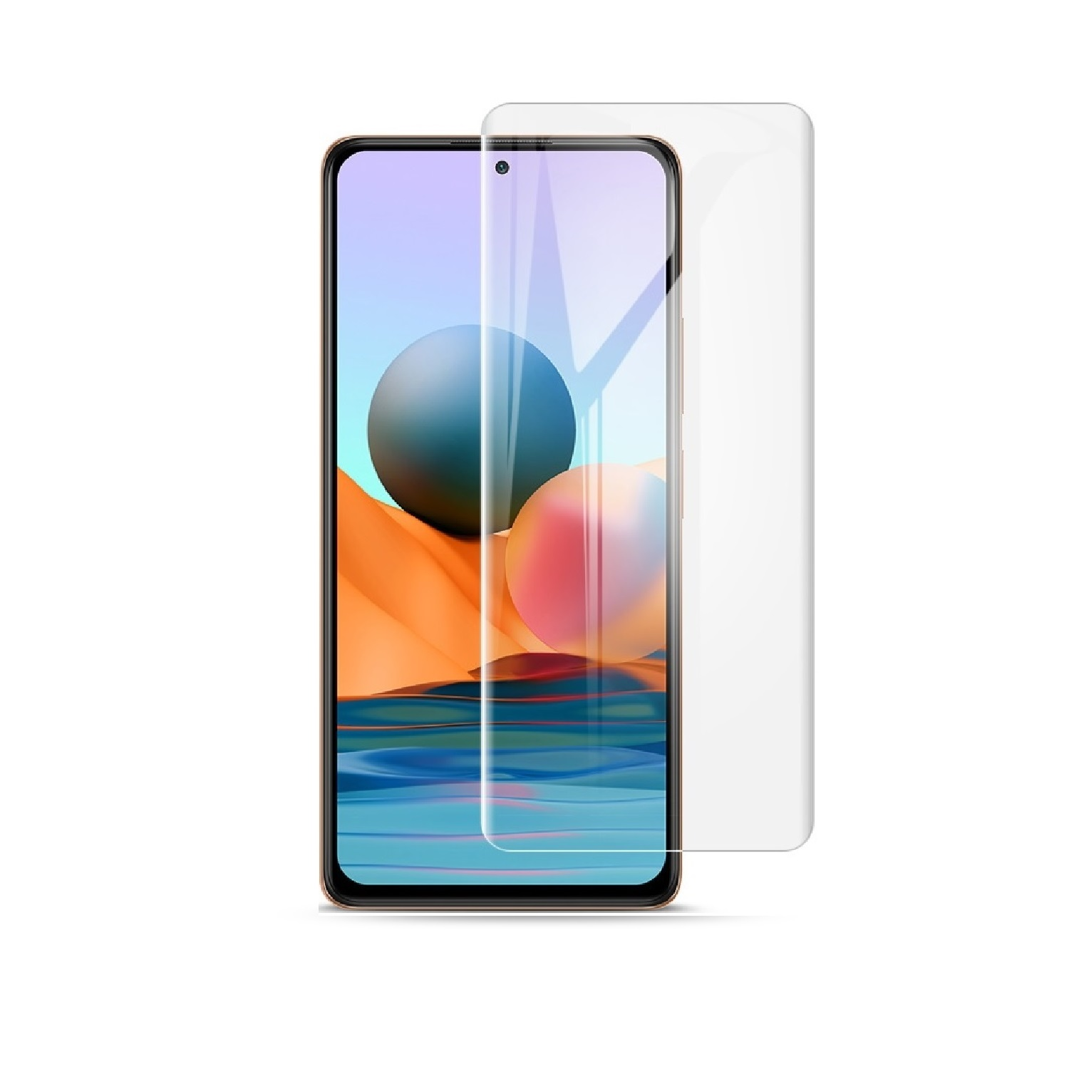 Ein Telefon mit angebrachter Displayschutzfolie und der Schutzfolie.