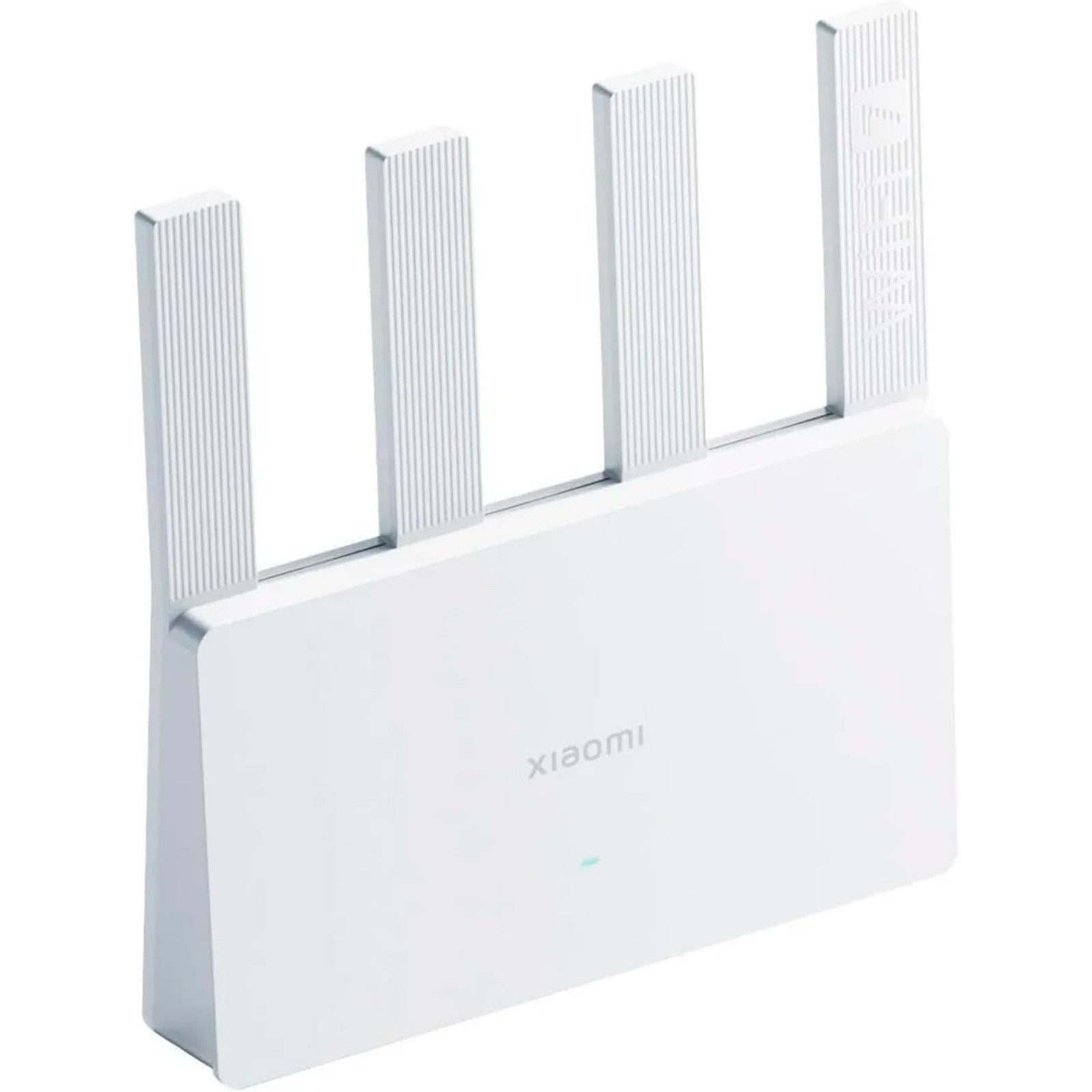 Biały router z czterema antenami i logo Xiaomi na przedniej stronie.