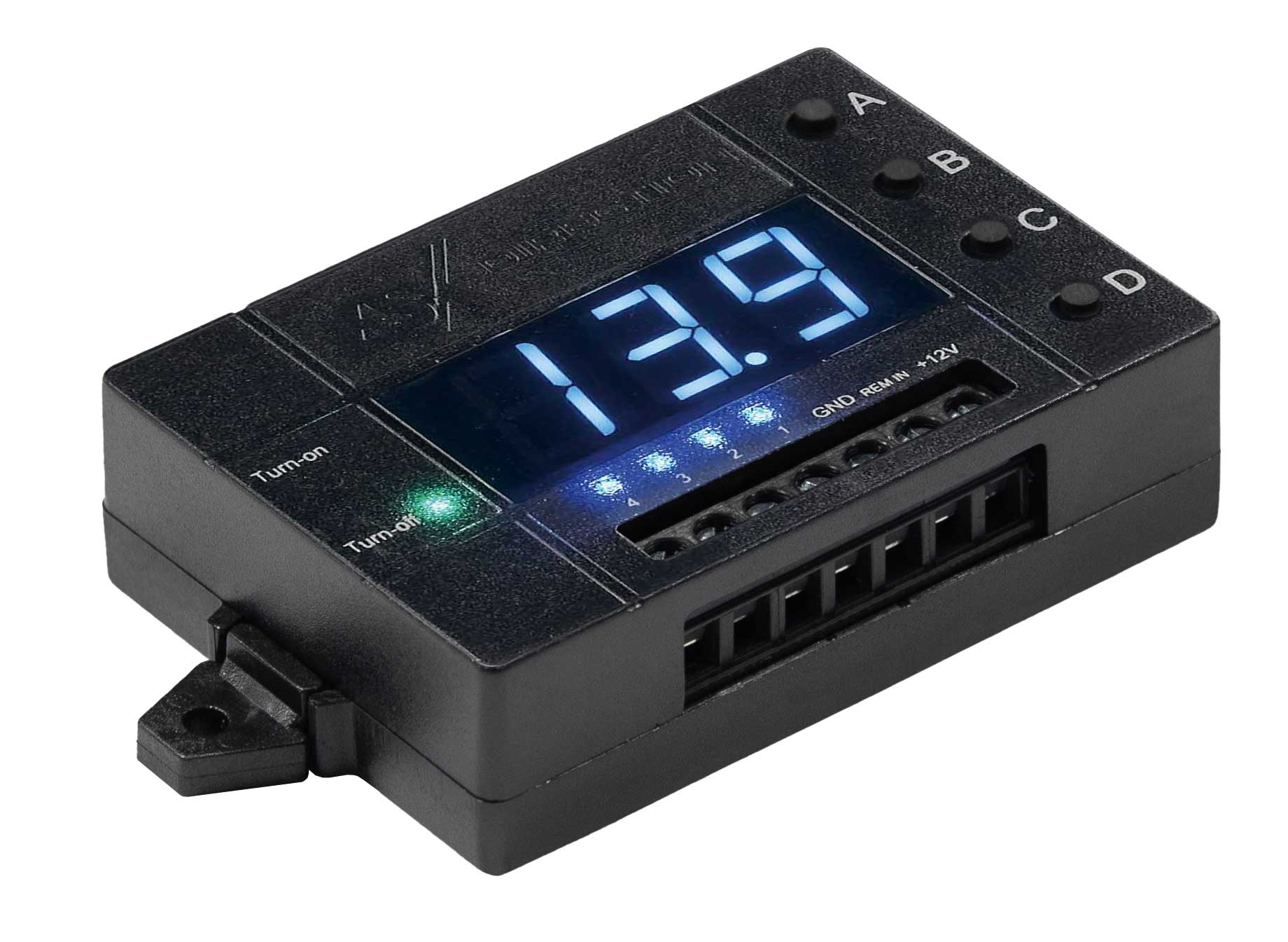 Schwarzes elektronisches Gerät mit Digitalanzeige 13.9 und Knöpfen.