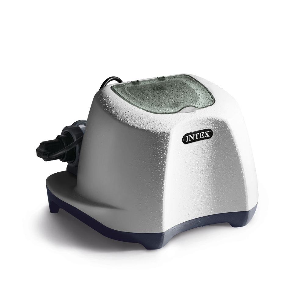 Witte en grijze Intex zwembadpomp.