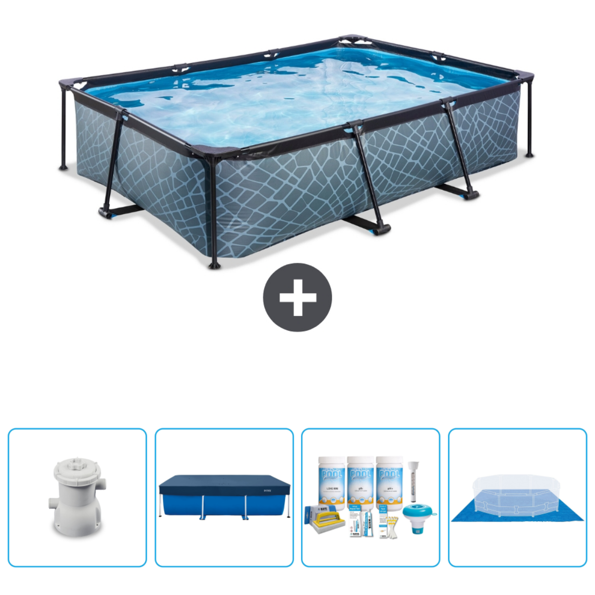 Pool with accessories. Patterned pool with accessories.