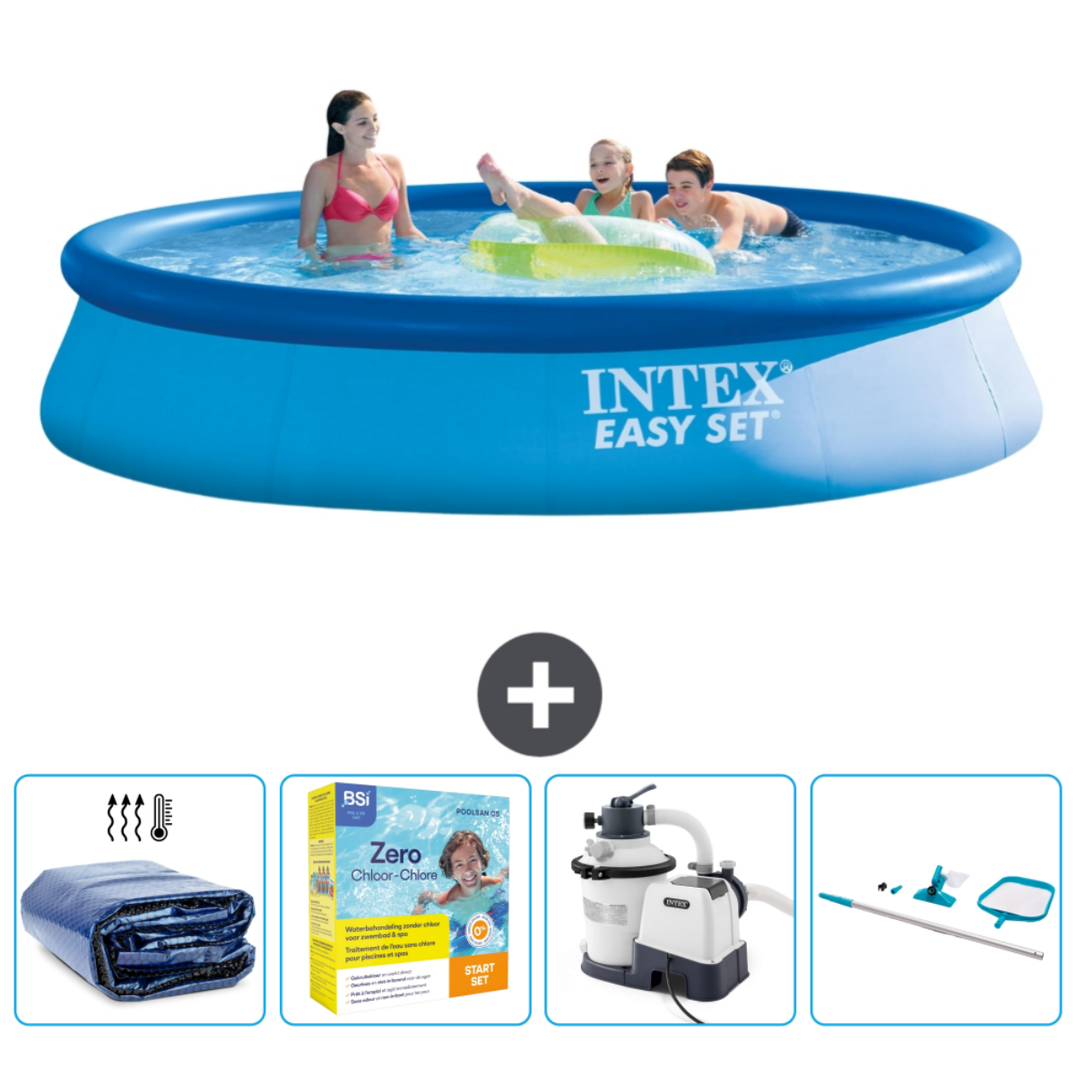 Leute in einem blauen Pool, Zubehör unten.