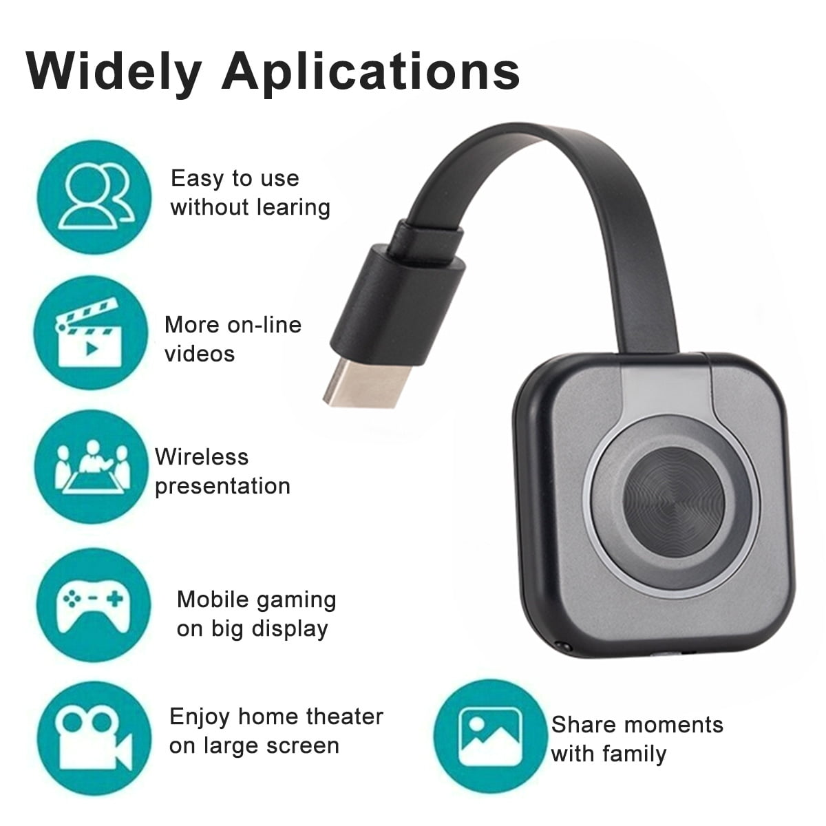 Ein schwarzes Gerät mit Symbolen und einem USB-Kabel daneben.