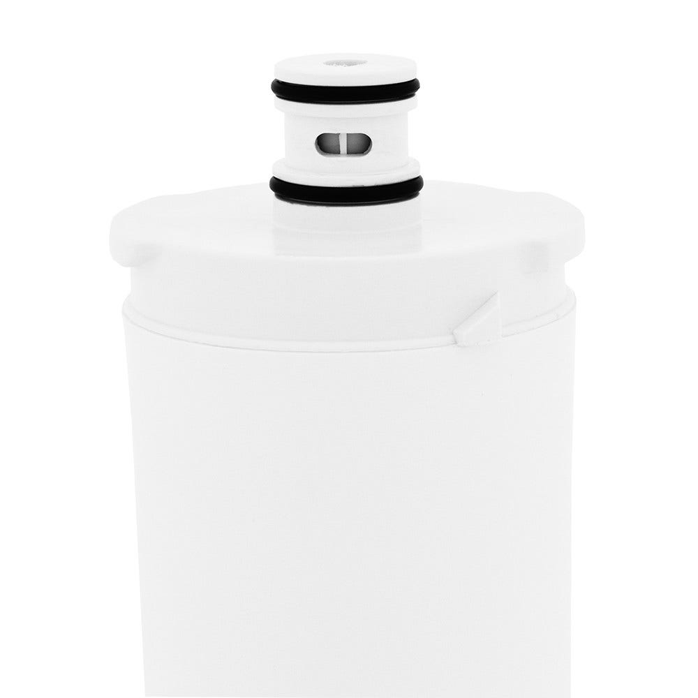 Weißer Wasserfilter-Aufsatz, mit schwarzem Ring und kreisförmiger Öffnung.