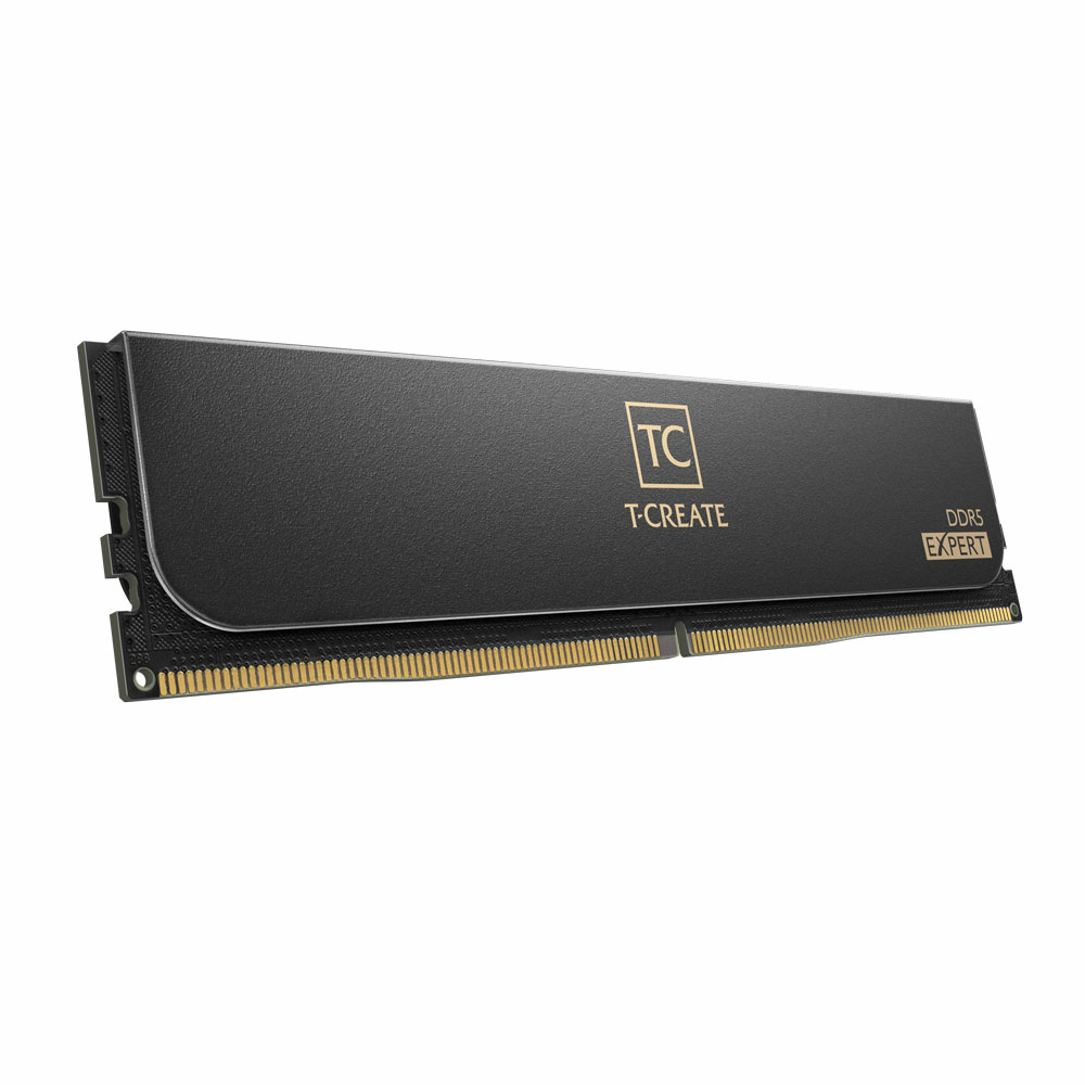 Schwarzer DDR5 RAM-Stick mit 'T-CREATE' und 'DDR5 EXPERT'-Etiketten.