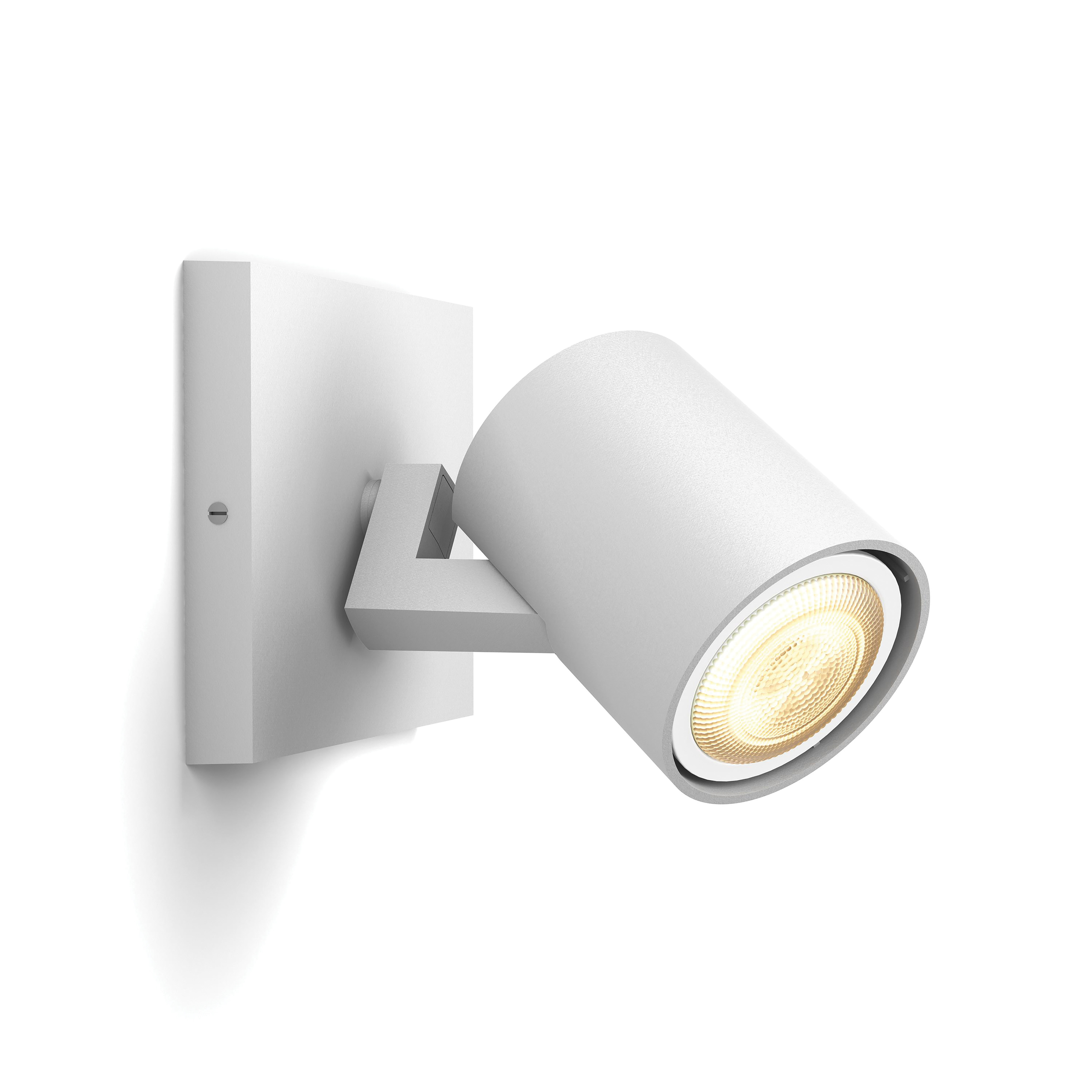 Een witte moderne wandlamp met een spot.