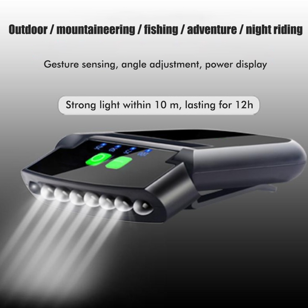 Schwarze Stirnlampe mit grünen Kontrollleuchten und hellen weißen Strahlen, geeignet für Outdoor-Aktivitäten.