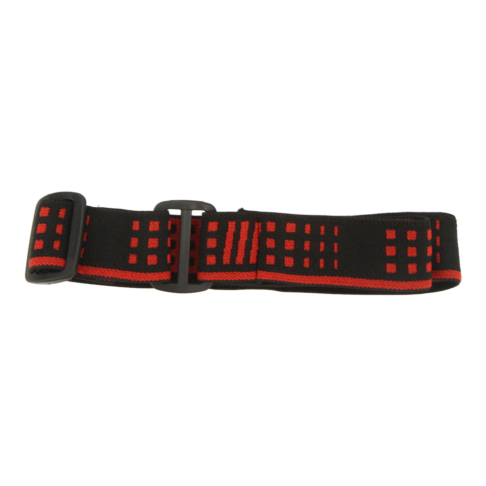 Schwarz-rot gemustertes Band, wahrscheinlich für eine Brille oder Schutzbrille.