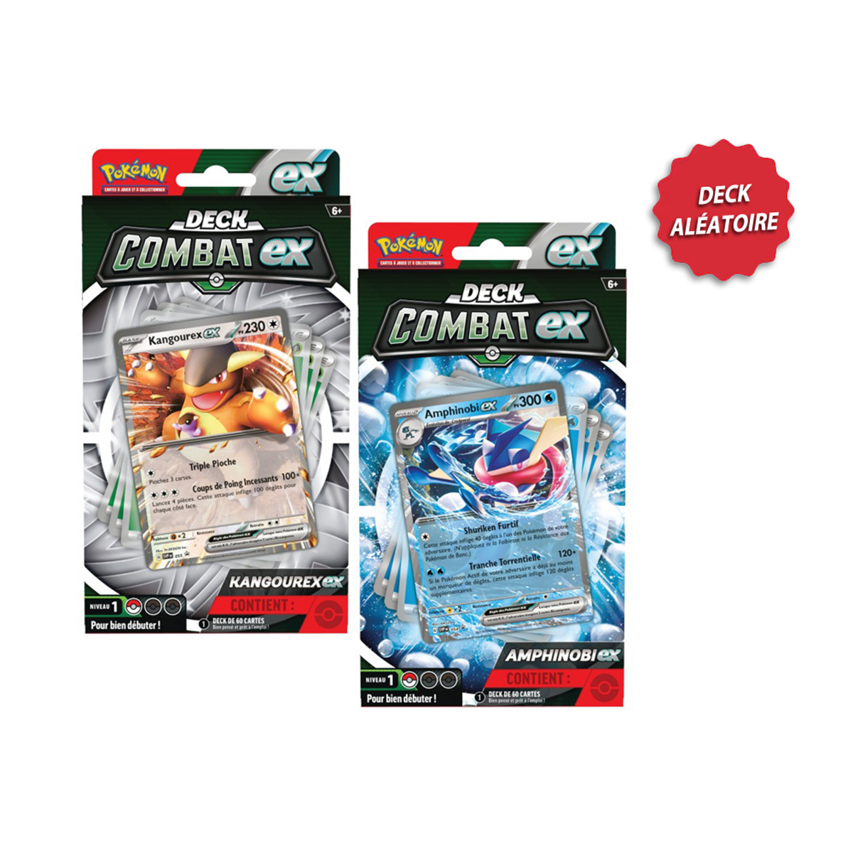 Due pacchetti di carte Pokémon. Uno è Kangourex ex, l'altro è Amphibino ex.