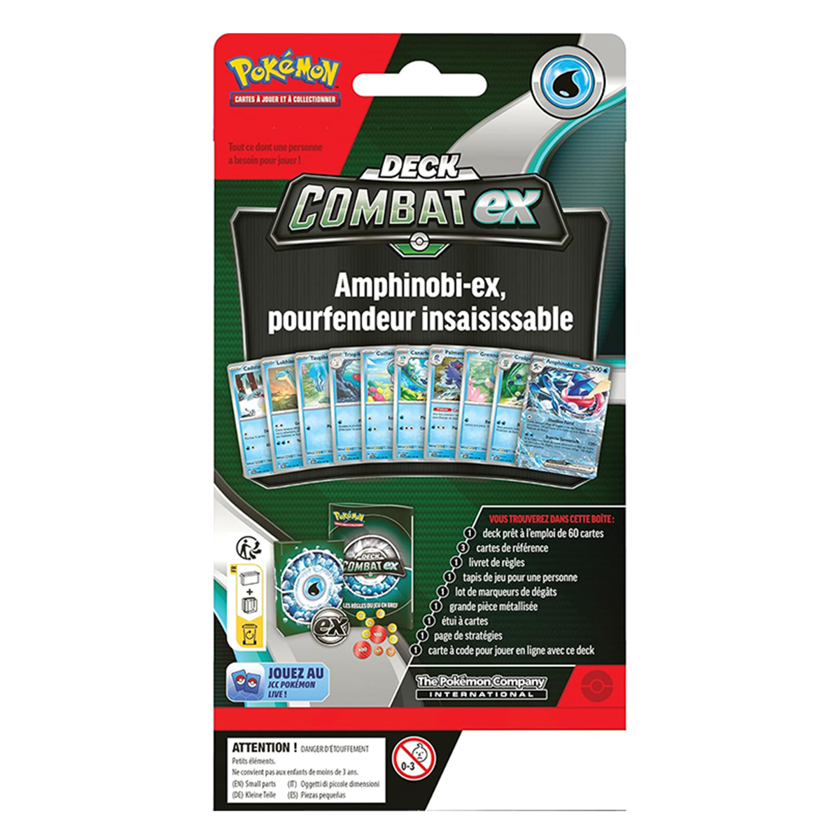 Scatola mazzo Pokémon Combat EX con carte e accessori.