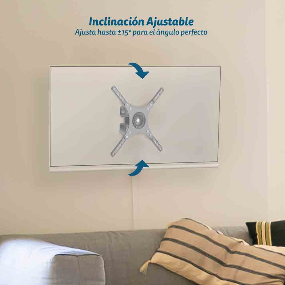 Un soporte de TV en una pared, con función de inclinación ajustable.