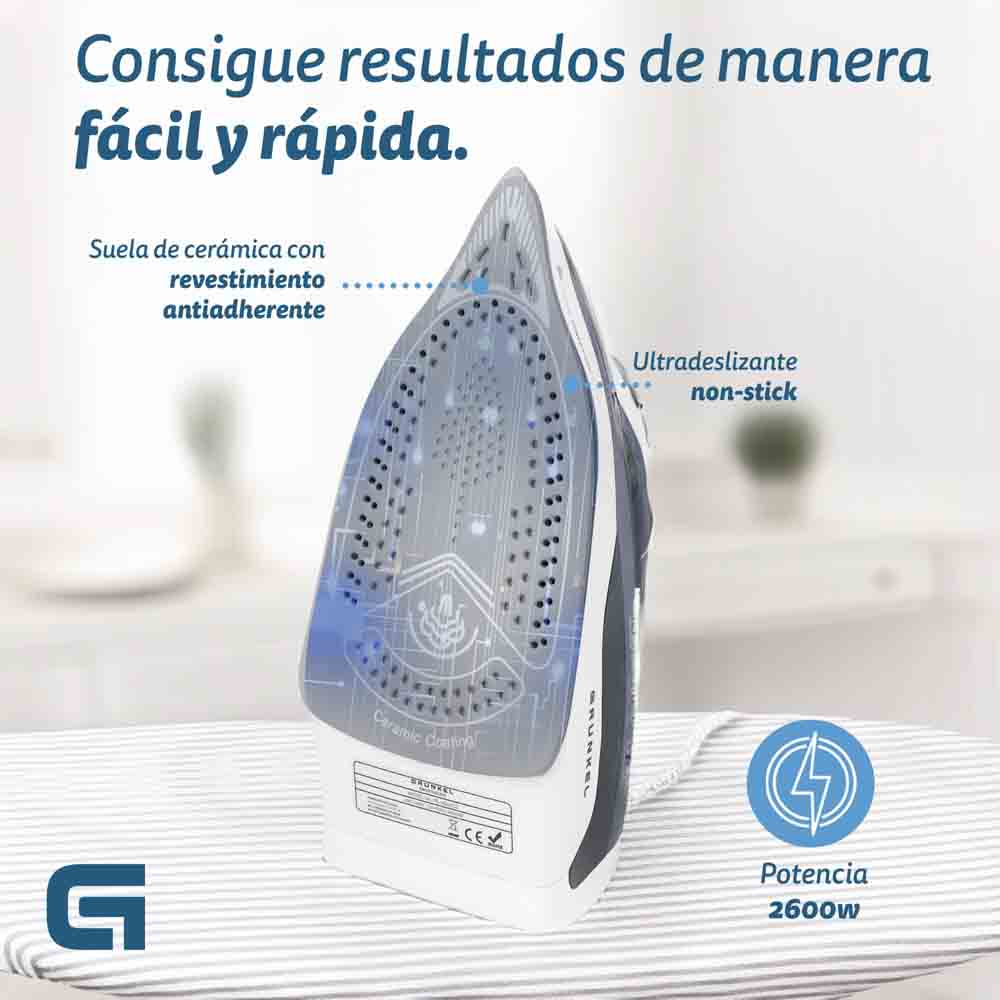 Una plancha con suela de cerámica y revestimiento antiadherente.