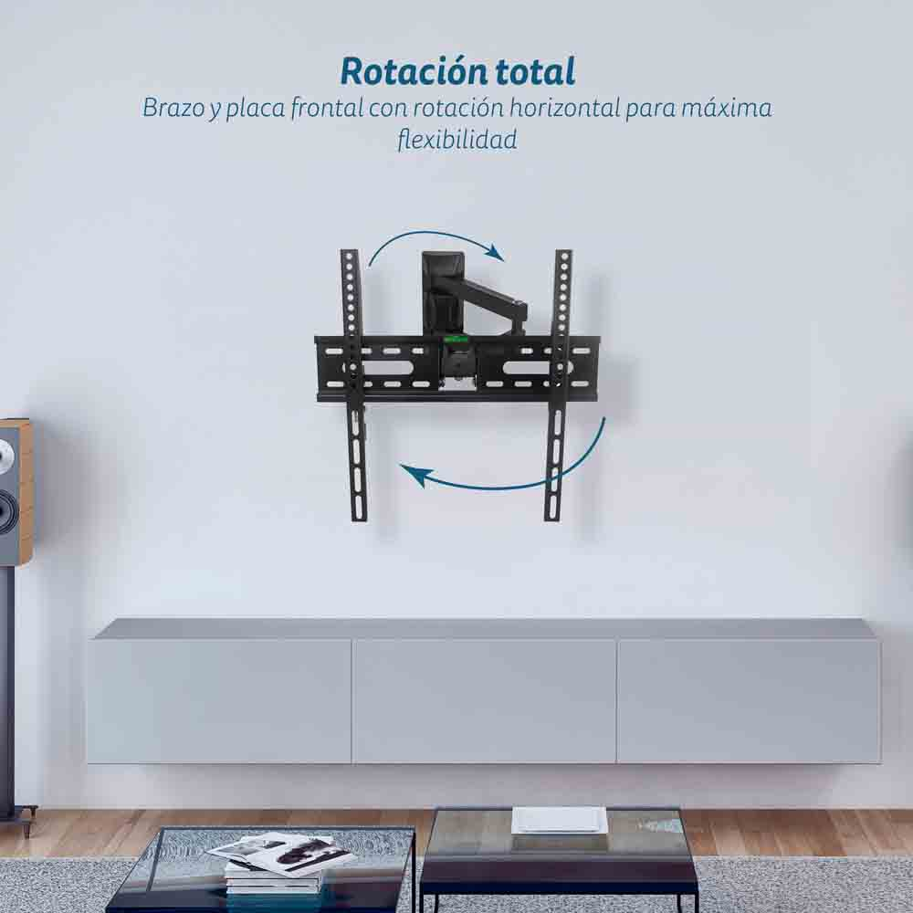 Soporte de pared para TV con brazo giratorio y rotación horizontal para máxima flexibilidad, montado en pared.