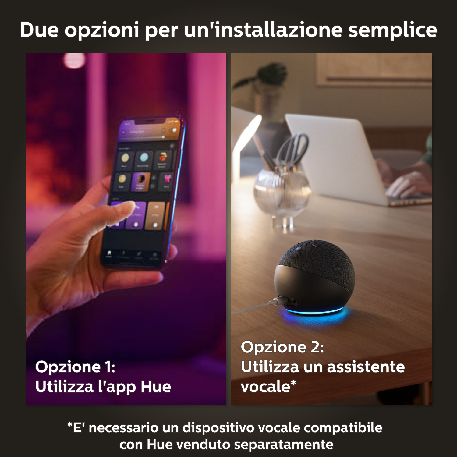 Configurazione casa intelligente. Controllo tramite app vs. controllo vocale.