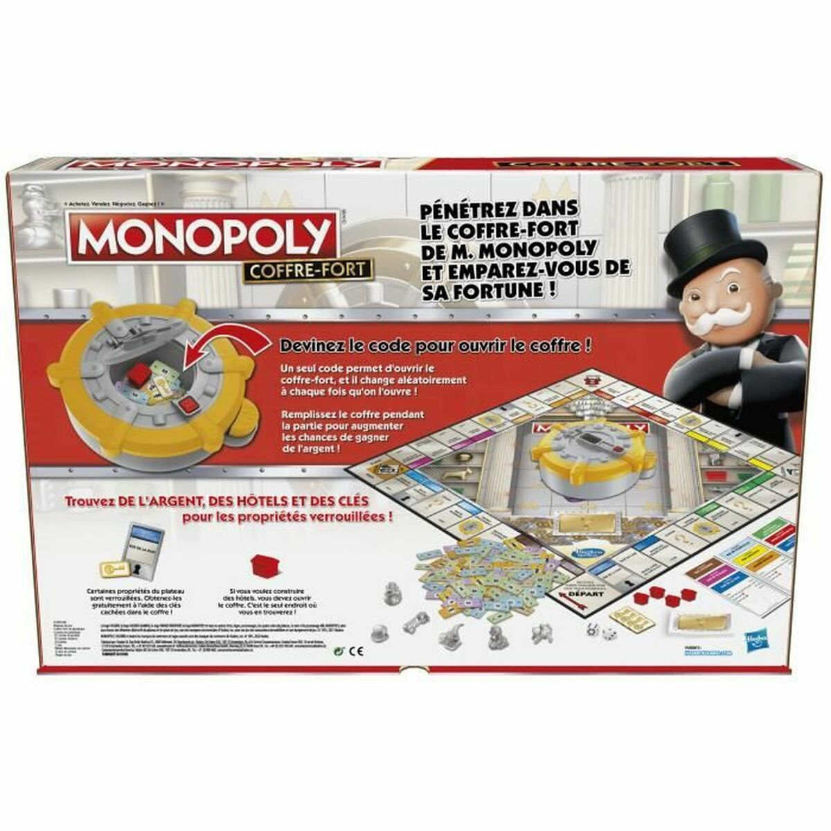 Caja del juego de mesa Monopoly con una caja fuerte.