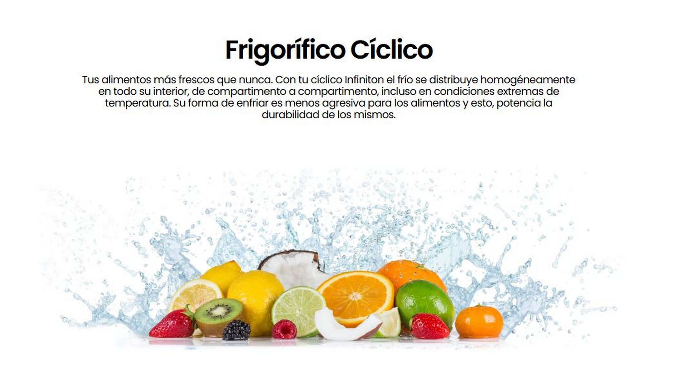 Salpicadura de agua con frutas frescas: limones, naranjas, coco y otras frutas.