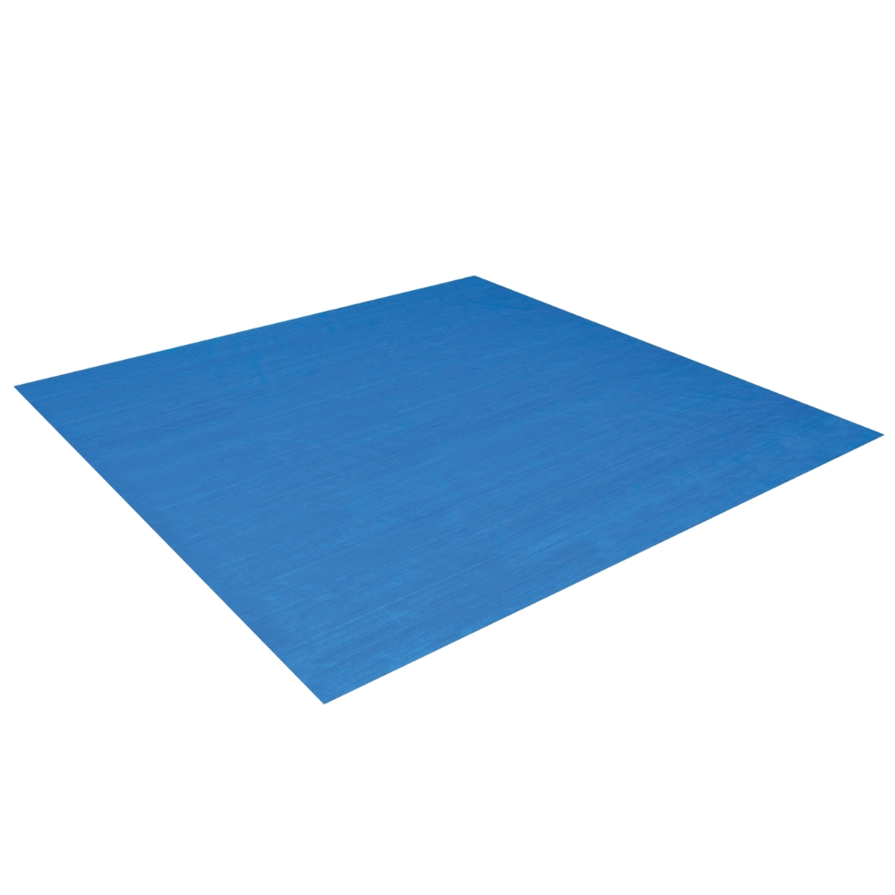 Een blauw vierkant zeildoek. Het zeildoek ligt plat.