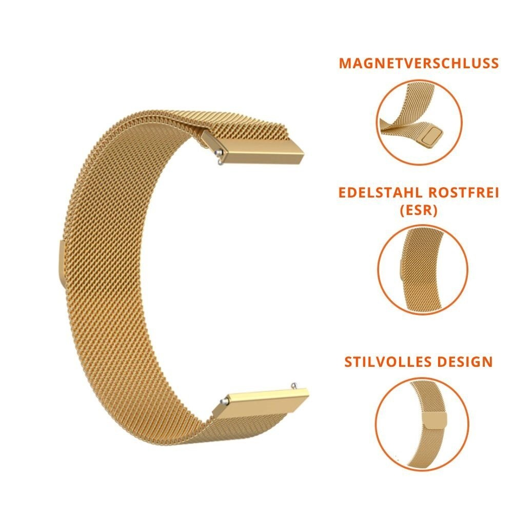 Goldenes Uhrenarmband mit Magnetverschluss. Details: Edelstahl und stilvolles Design.