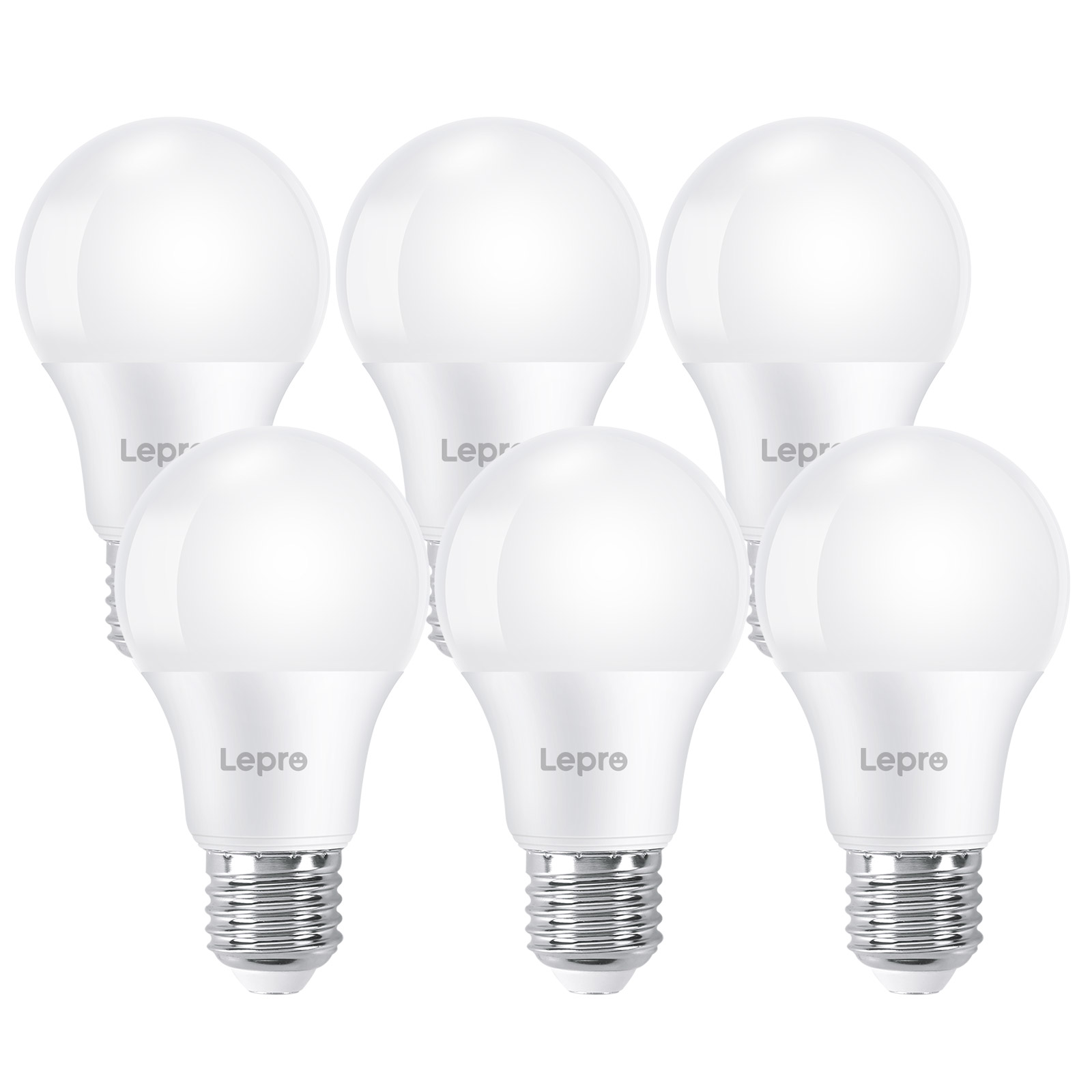 Sei lampadine a LED bianche. Ognuna ha una forma a bulbo e una base argentata.