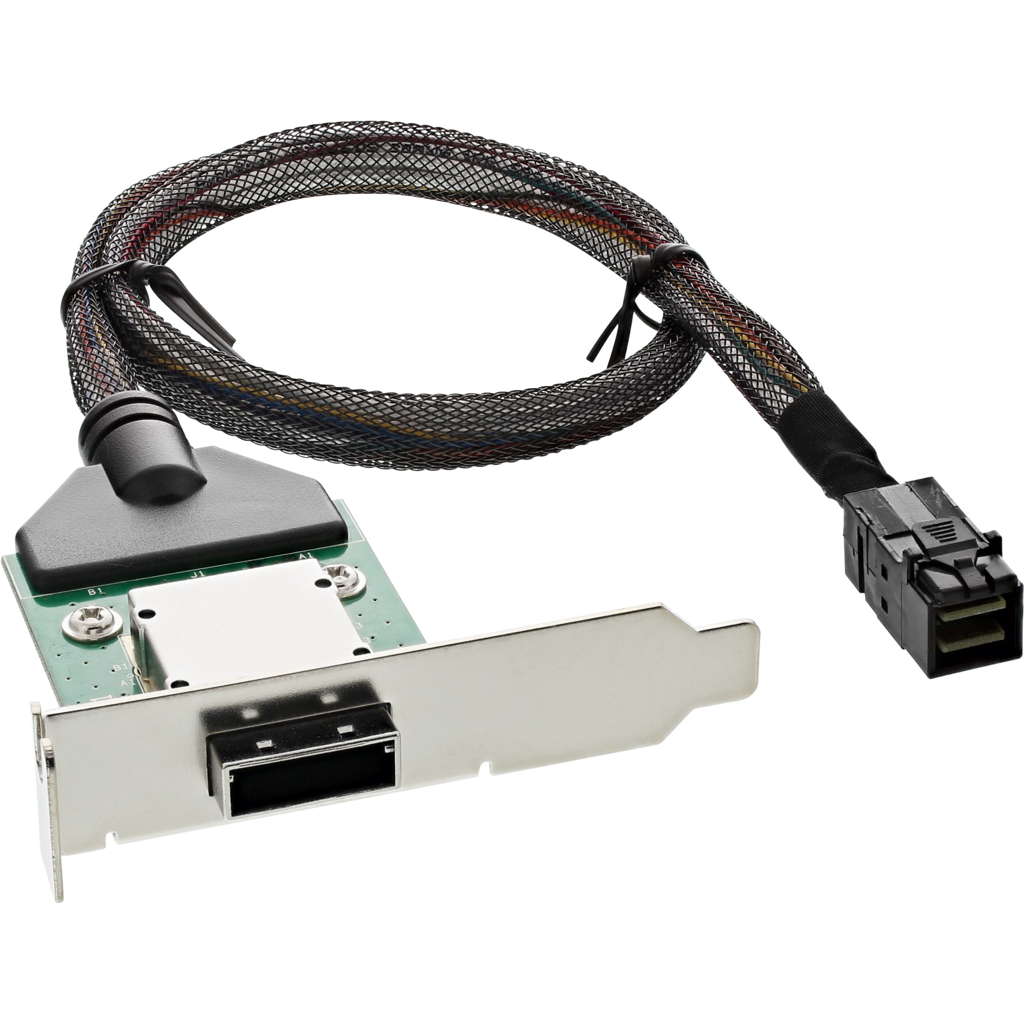 Grüne Leiterplatte mit USB-Anschluss, verbunden mit schwarzem Kabel und Stecker.