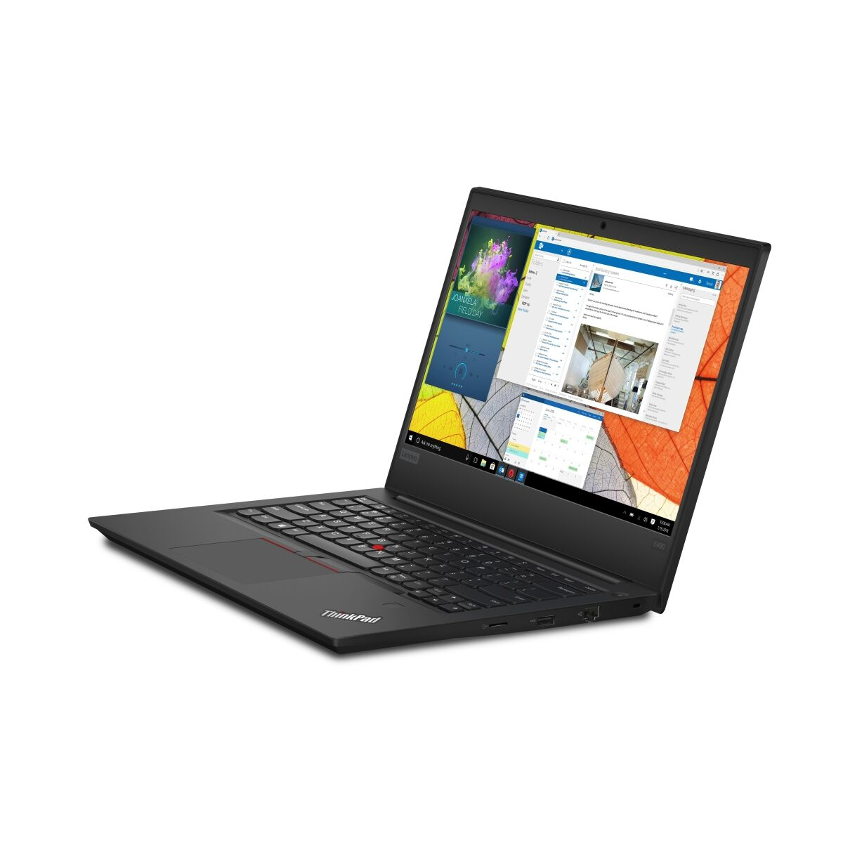 Schwarzer Laptop auf weißer Oberfläche. Der Bildschirm zeigt eine Website mit Grafiken und Diagrammen.