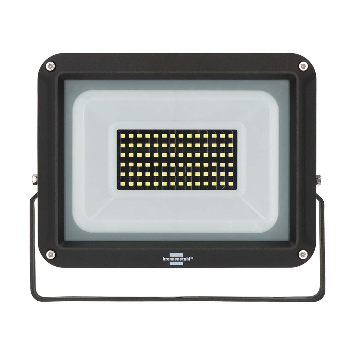 Proiettore rettangolare nero con interno bianco, che emette luce intensa.
