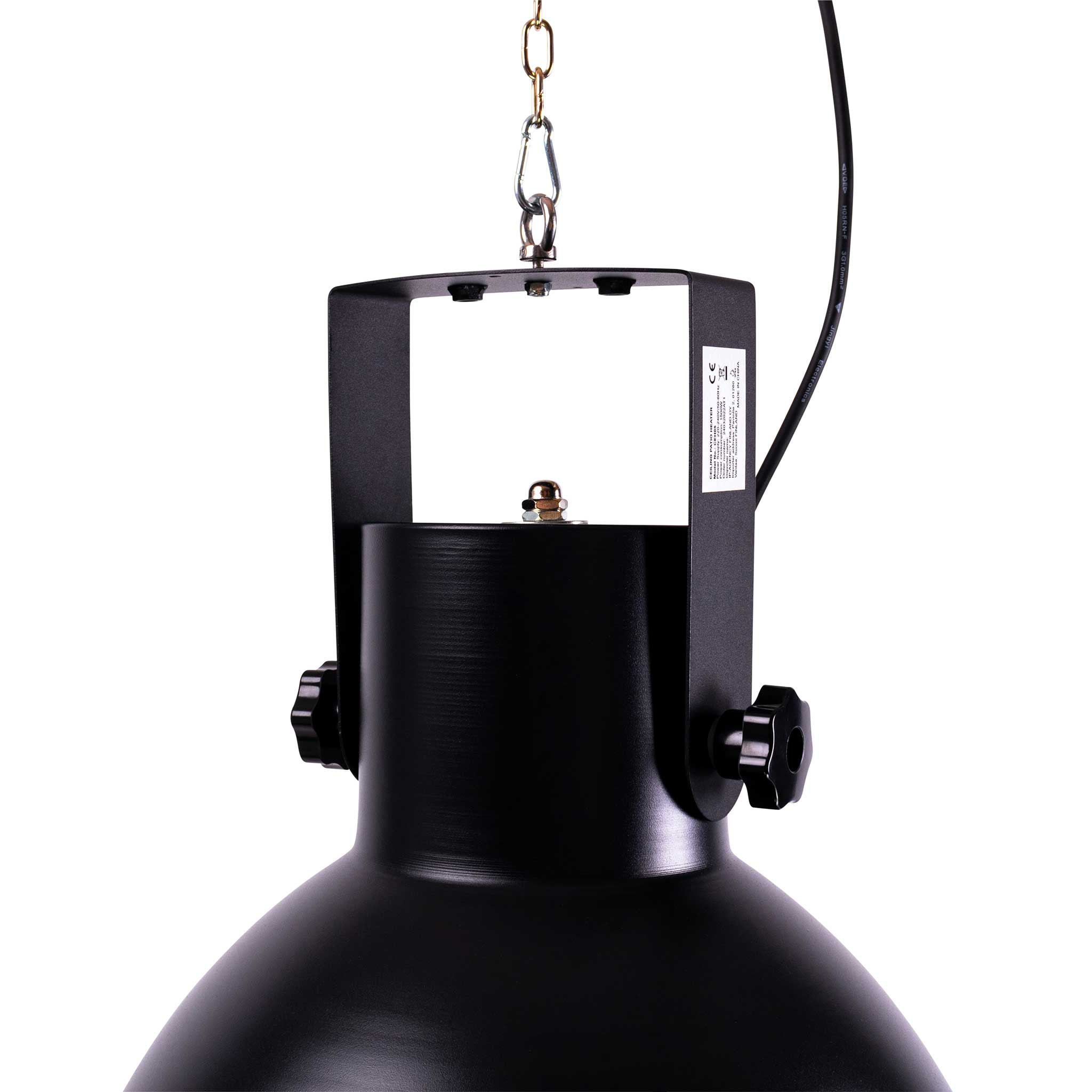 Eine schwarze und transparente Taschenlampe, Draufsicht, mit weißem Licht.