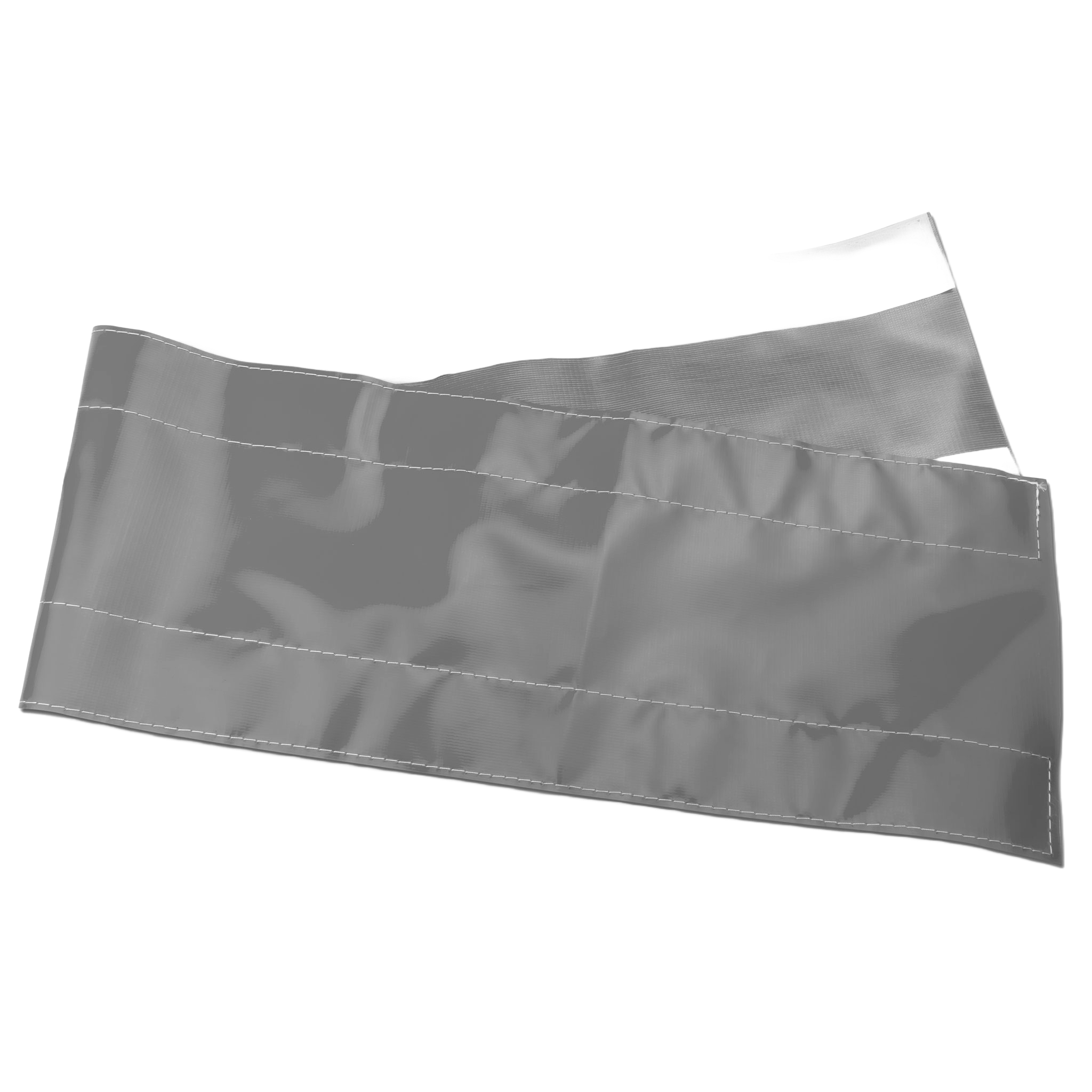 Szara tkanina z białymi szwami, prawdopodobnie bandaż lub podparcie.