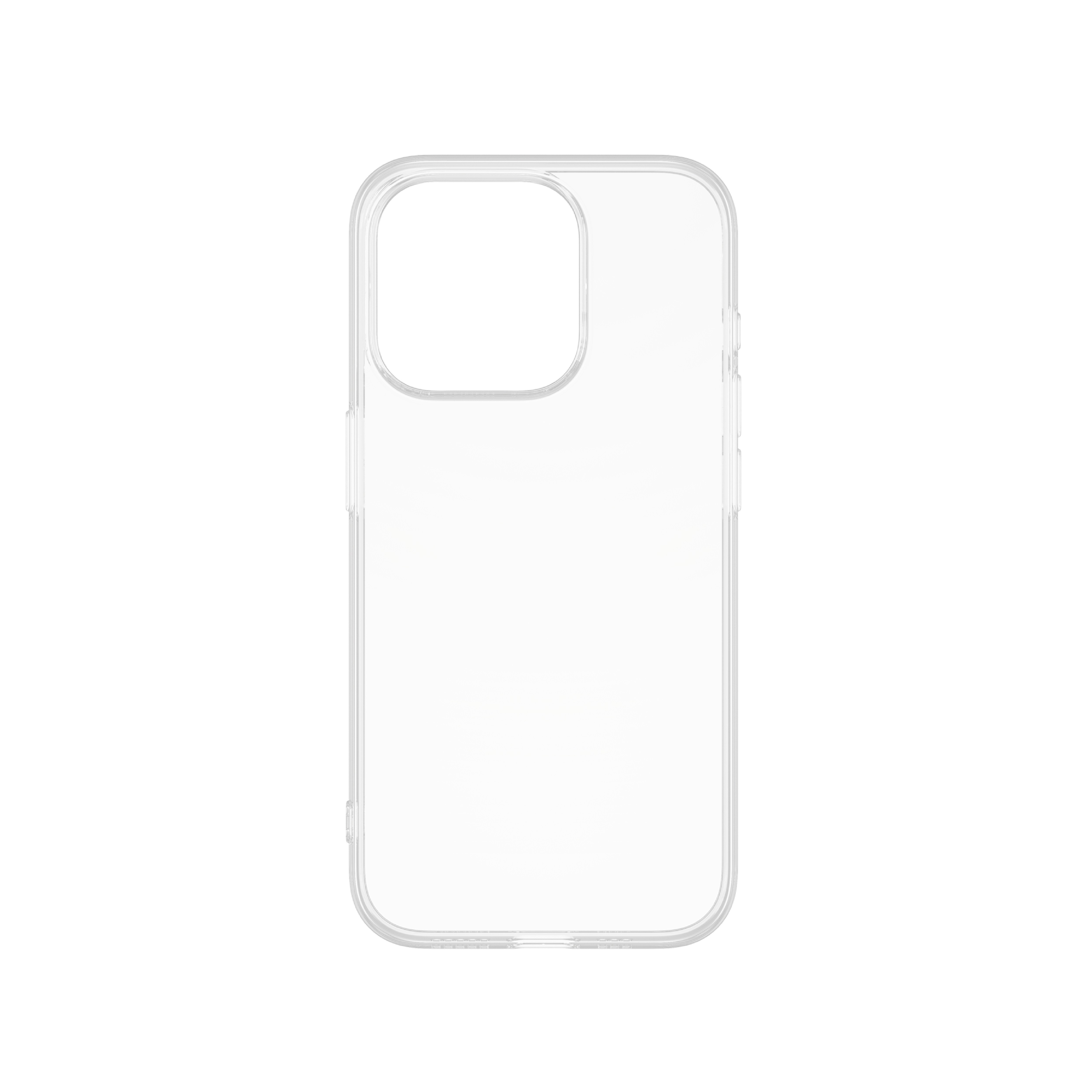 Una funda de teléfono transparente. La funda es transparente y tiene un recorte para la cámara.