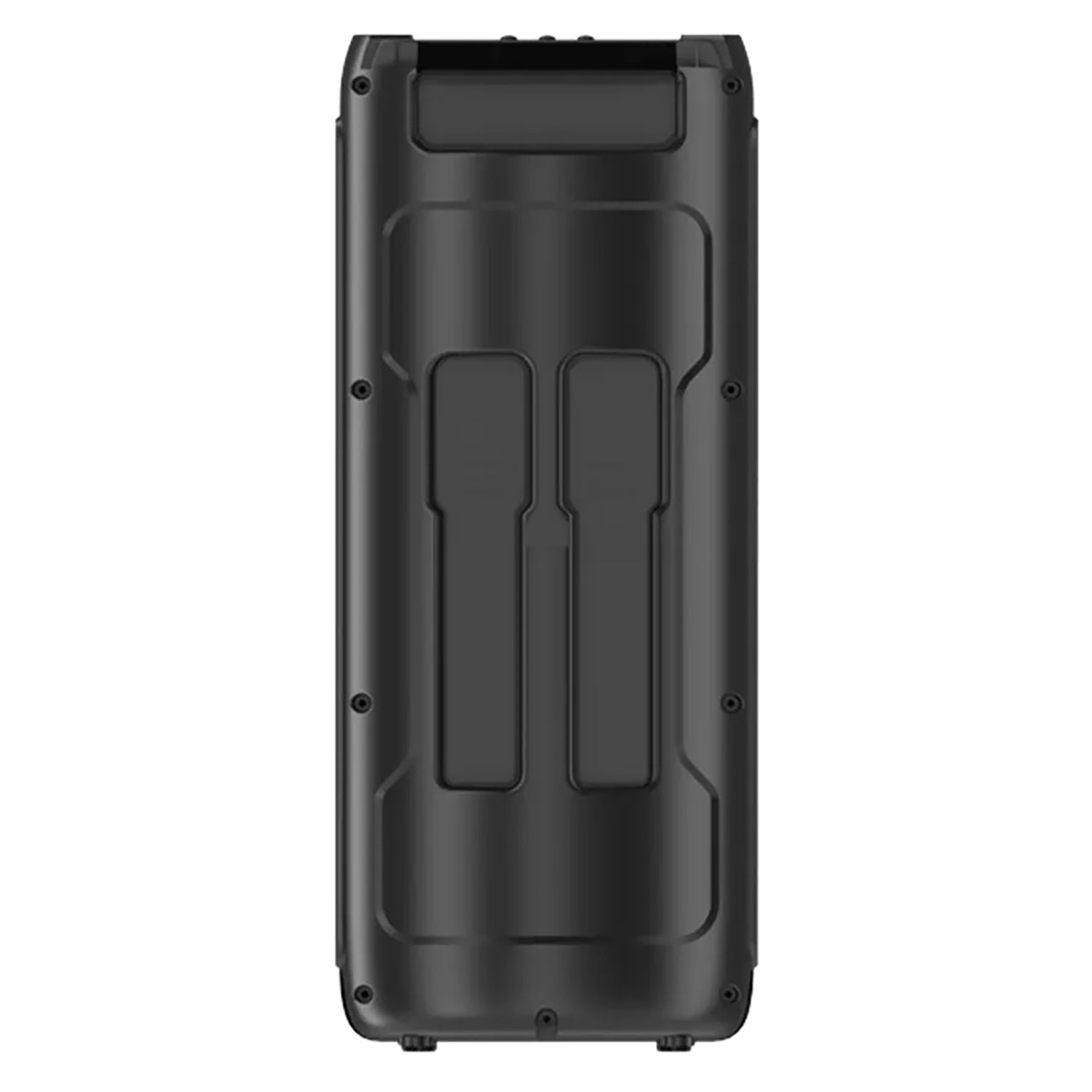 Czarny głośnik, prostokątny z dwoma pionowymi szczelinami. Tył jest czarny, powierzchnia gładka.