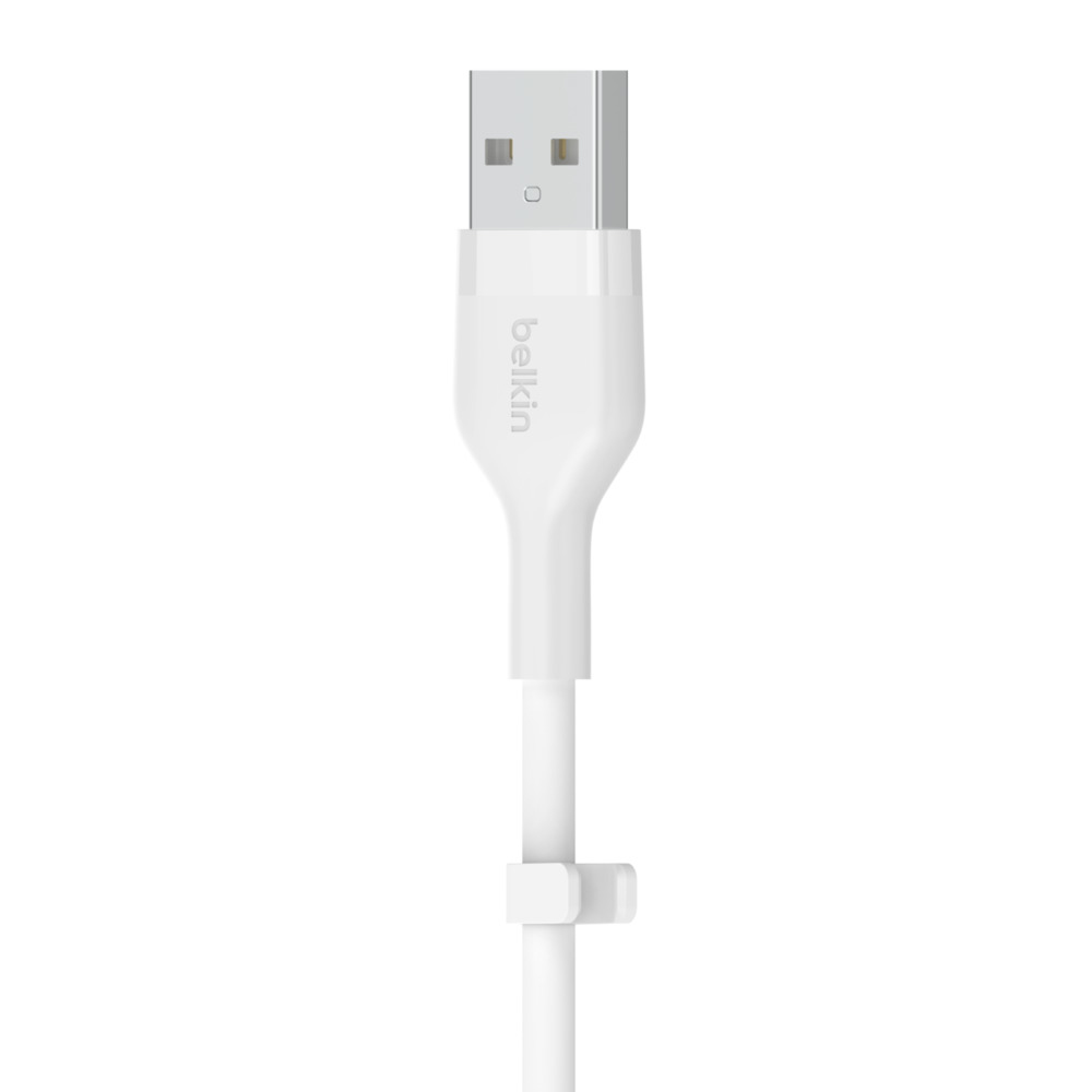 Câble USB Belkin blanc, avec un connecteur USB-A.