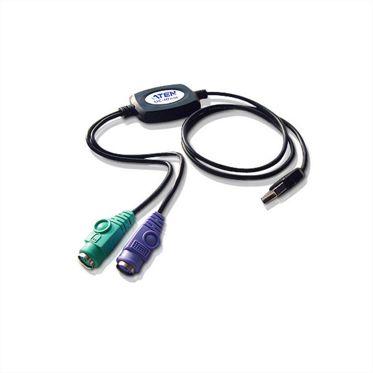 Cavo ATEN nero con due connettori PS/2 e un connettore USB-A.