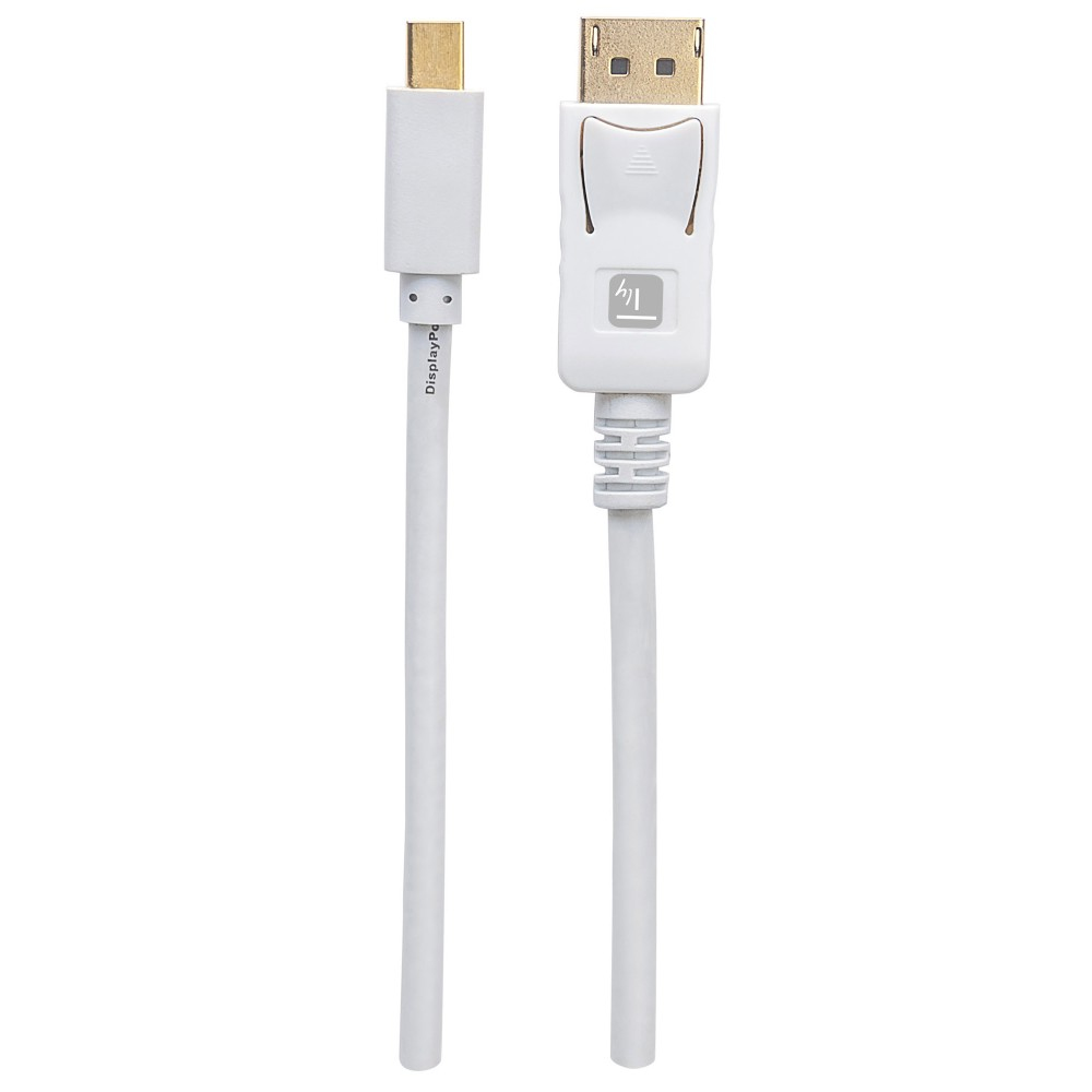 Witte DisplayPort-kabel met een USB-C-connector en DisplayPort-connector.