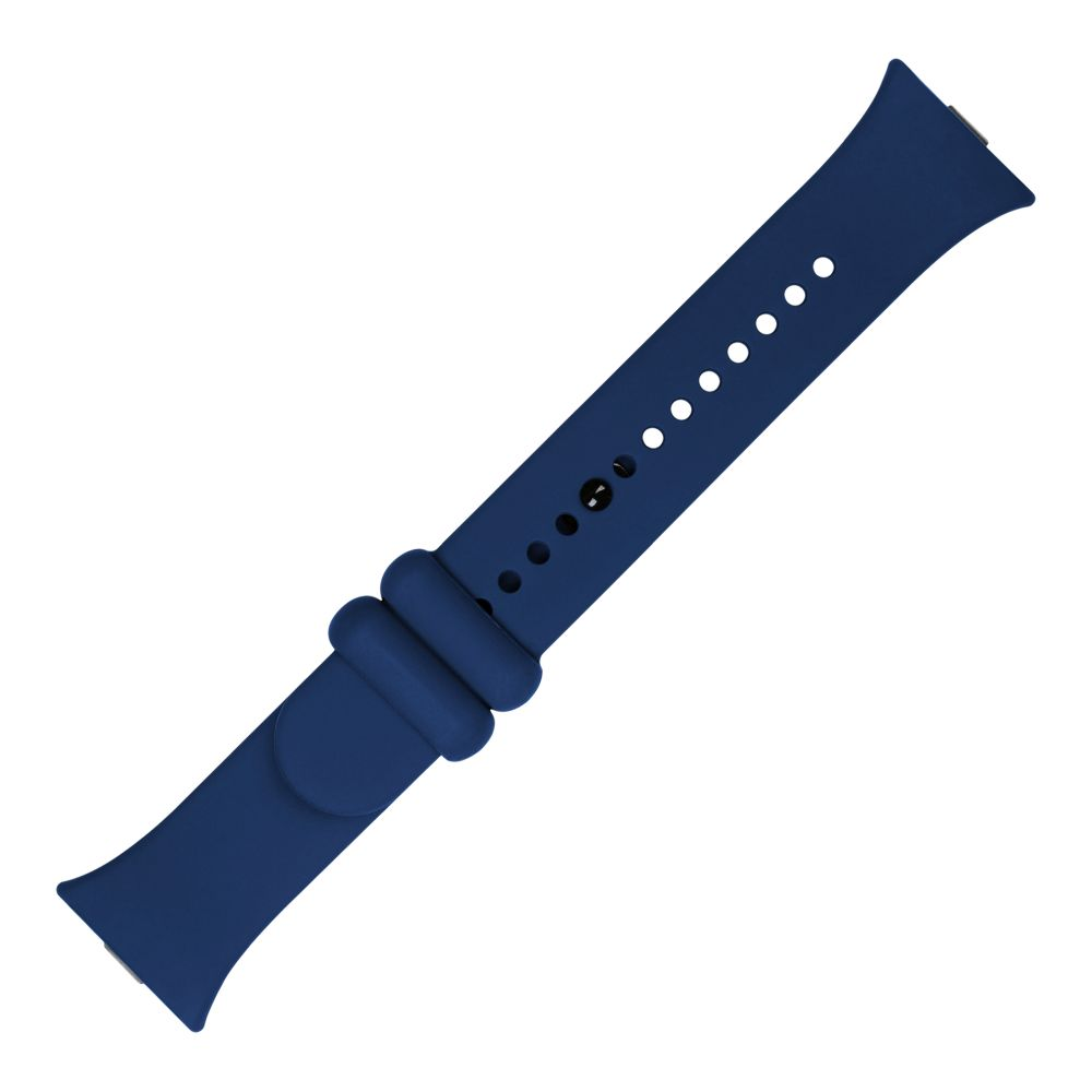 Blaues Silikon-Uhrenarmband mit mehreren Löchern zur Anpassung und einer Schnalle.