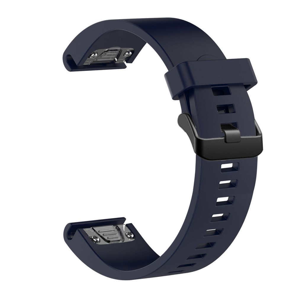 Ein dunkelblaues Uhrenarmband mit schwarzer Schnalle und Löchern zur Anpassung.