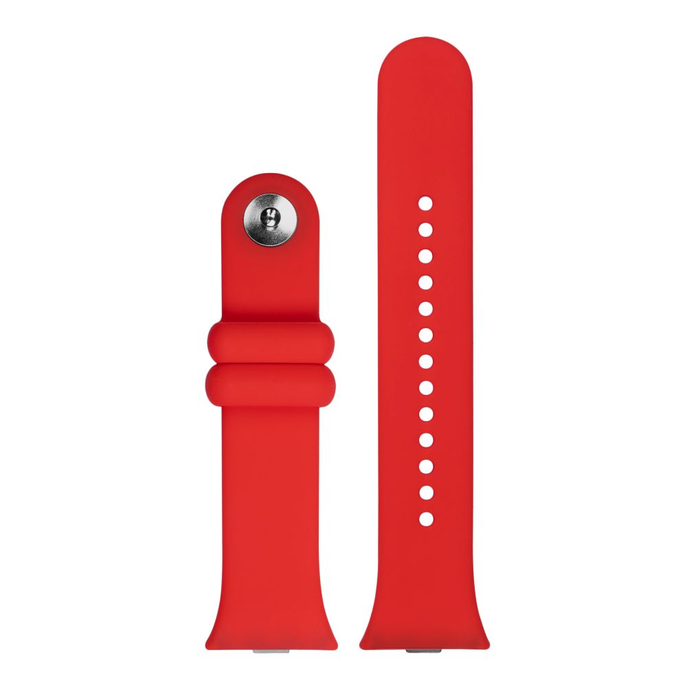 Zwei rote Uhrenarmbänder, eines mit Stift, das andere mit Löchern.