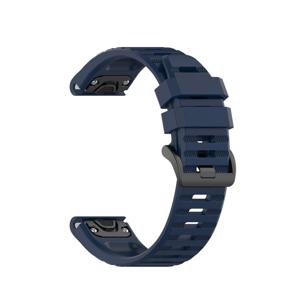 Dunkelblaues Uhrenarmband mit schwarzem Verschluss auf weißem Hintergrund.
