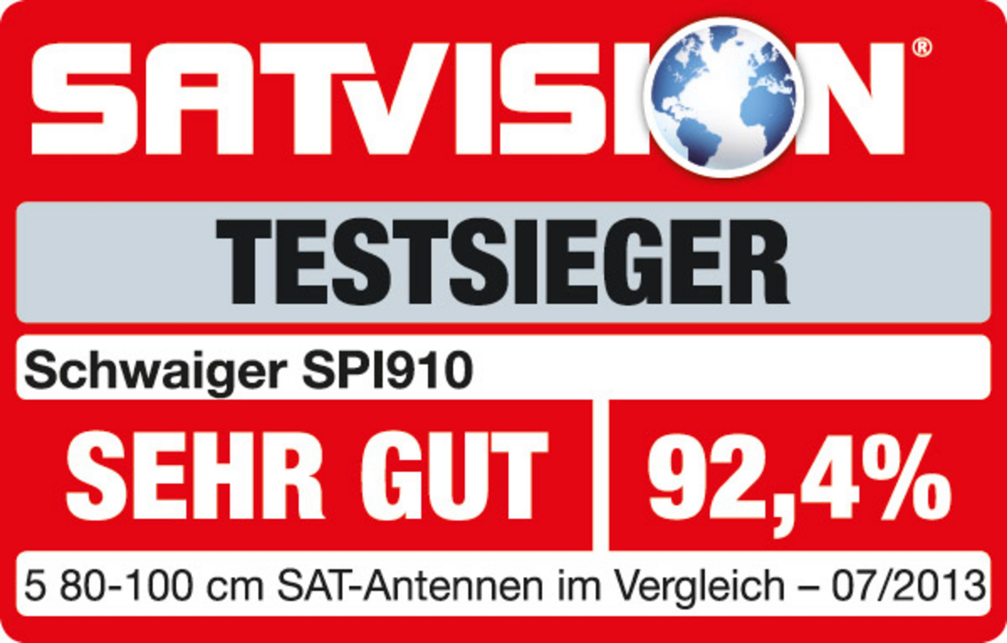 Roter und weißer Aufkleber mit Text. Er besagt TESTSIEGER und Sehr Gut 92,4%.