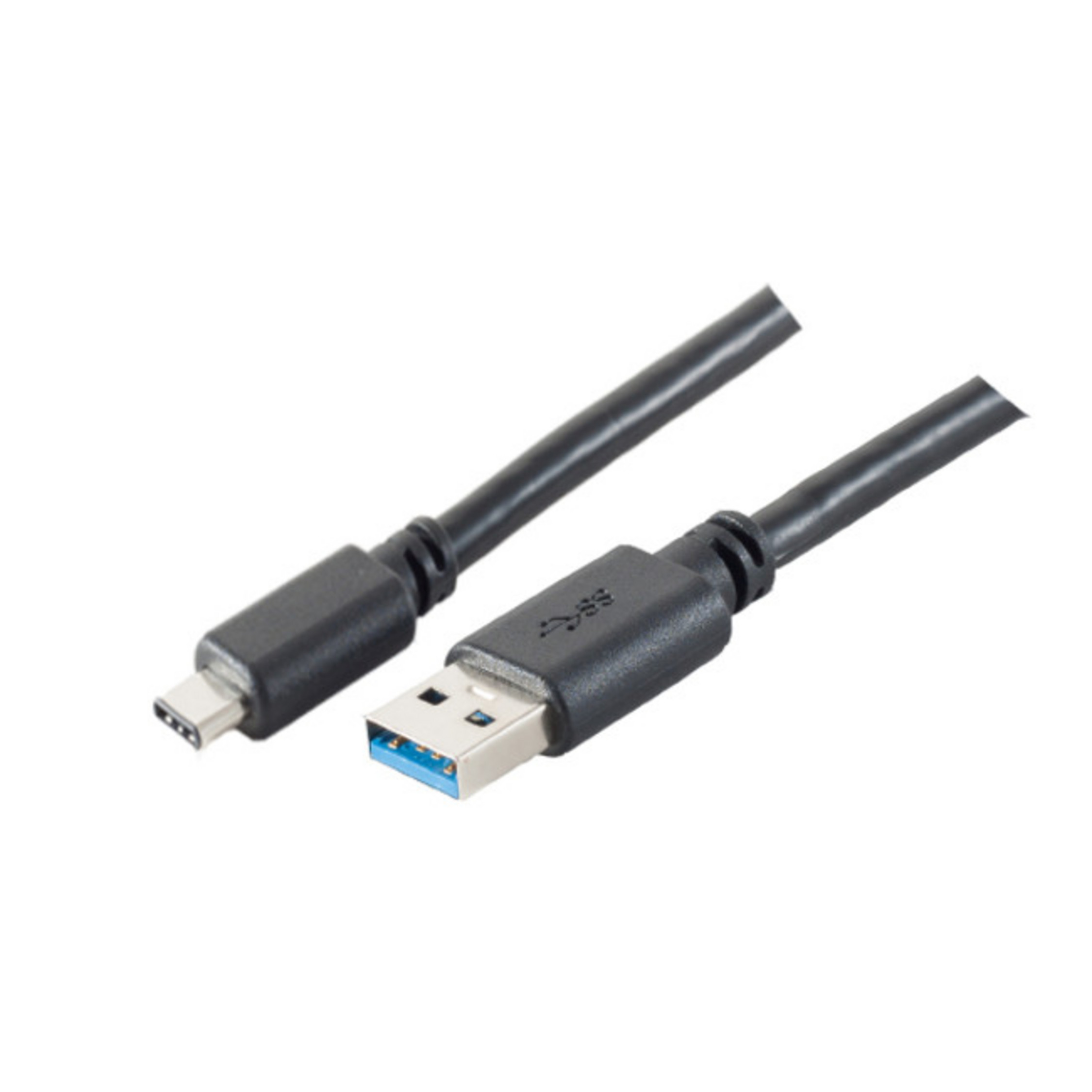 Schwarzes USB-zu-USB-C-Kabel.