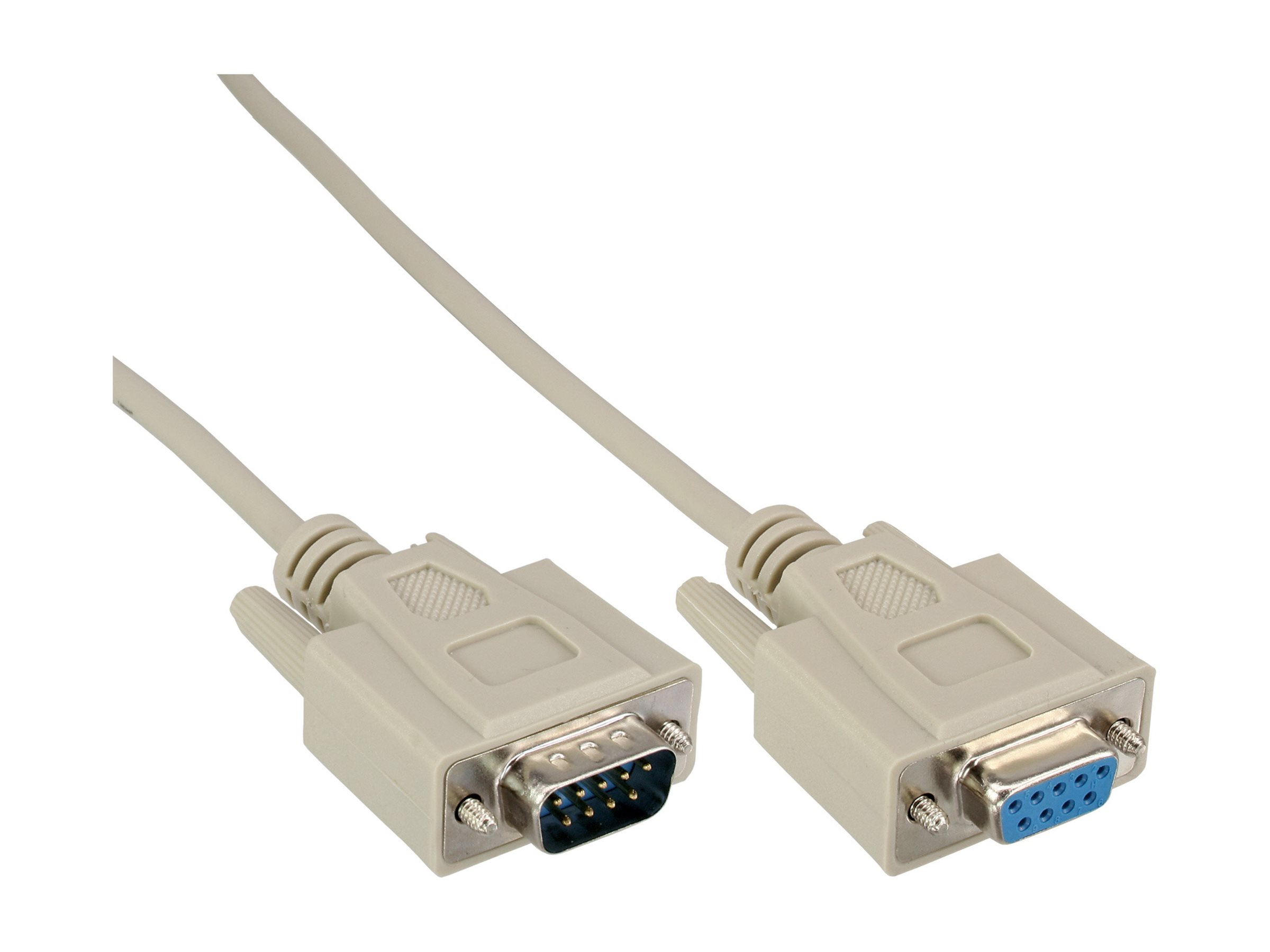 Due cavi seriali grigi con connettori a 9 pin su sfondo bianco.