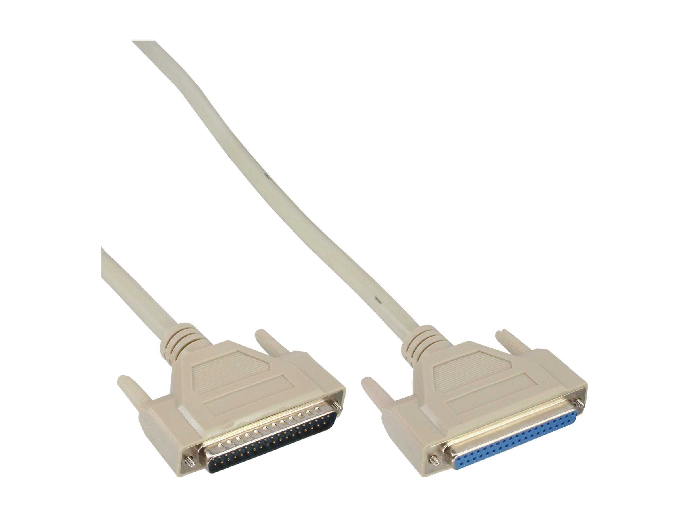 Cavo seriale beige con due connettori DB25. Sfondo bianco.
