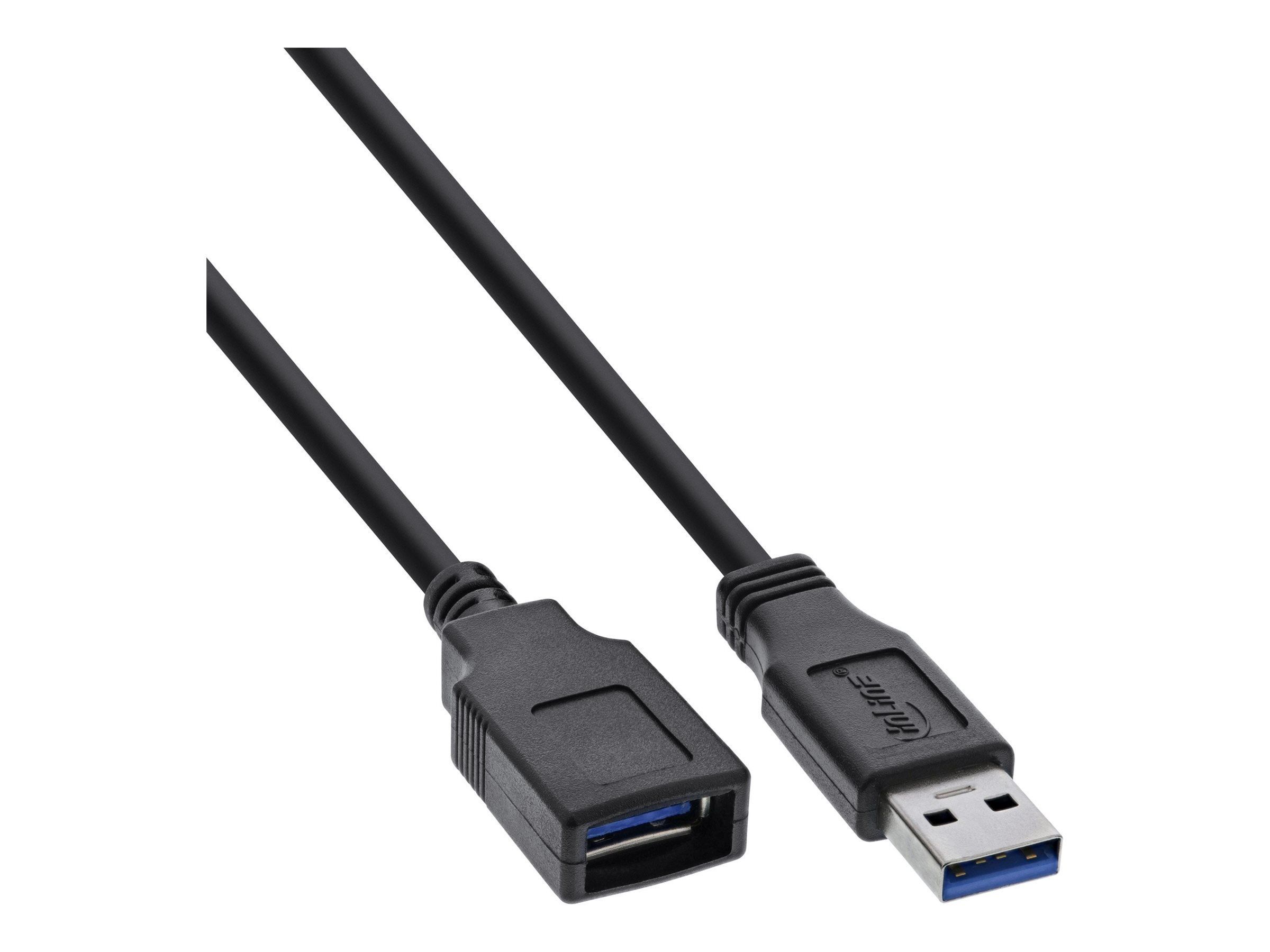 Zwarte USB 3.0-kabel. Eén uiteinde is een USB-poort, de andere is een USB 3.0 mannelijk.