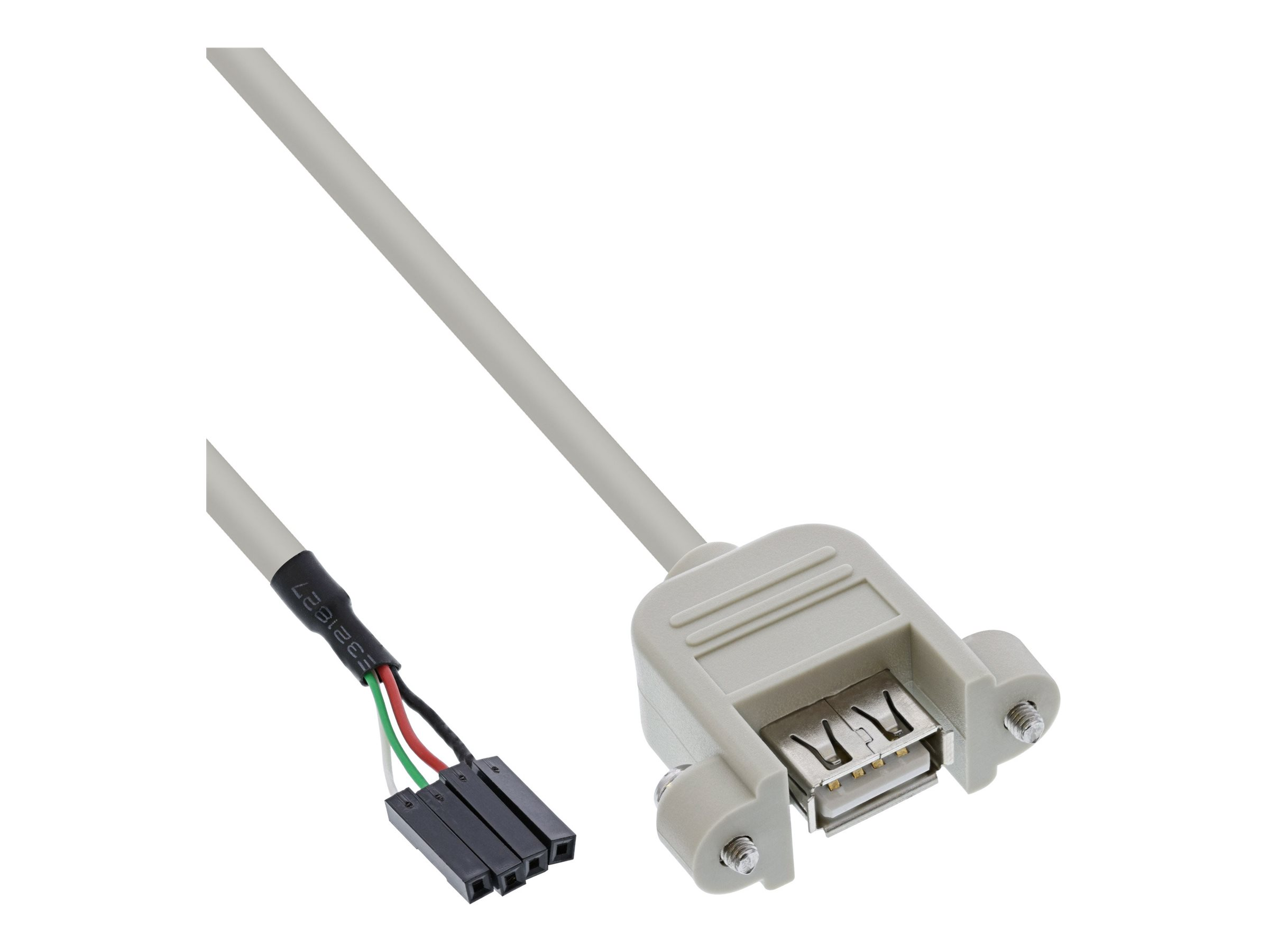 Câble connecteur USB. Une extrémité est un port USB, l'autre a des fils.